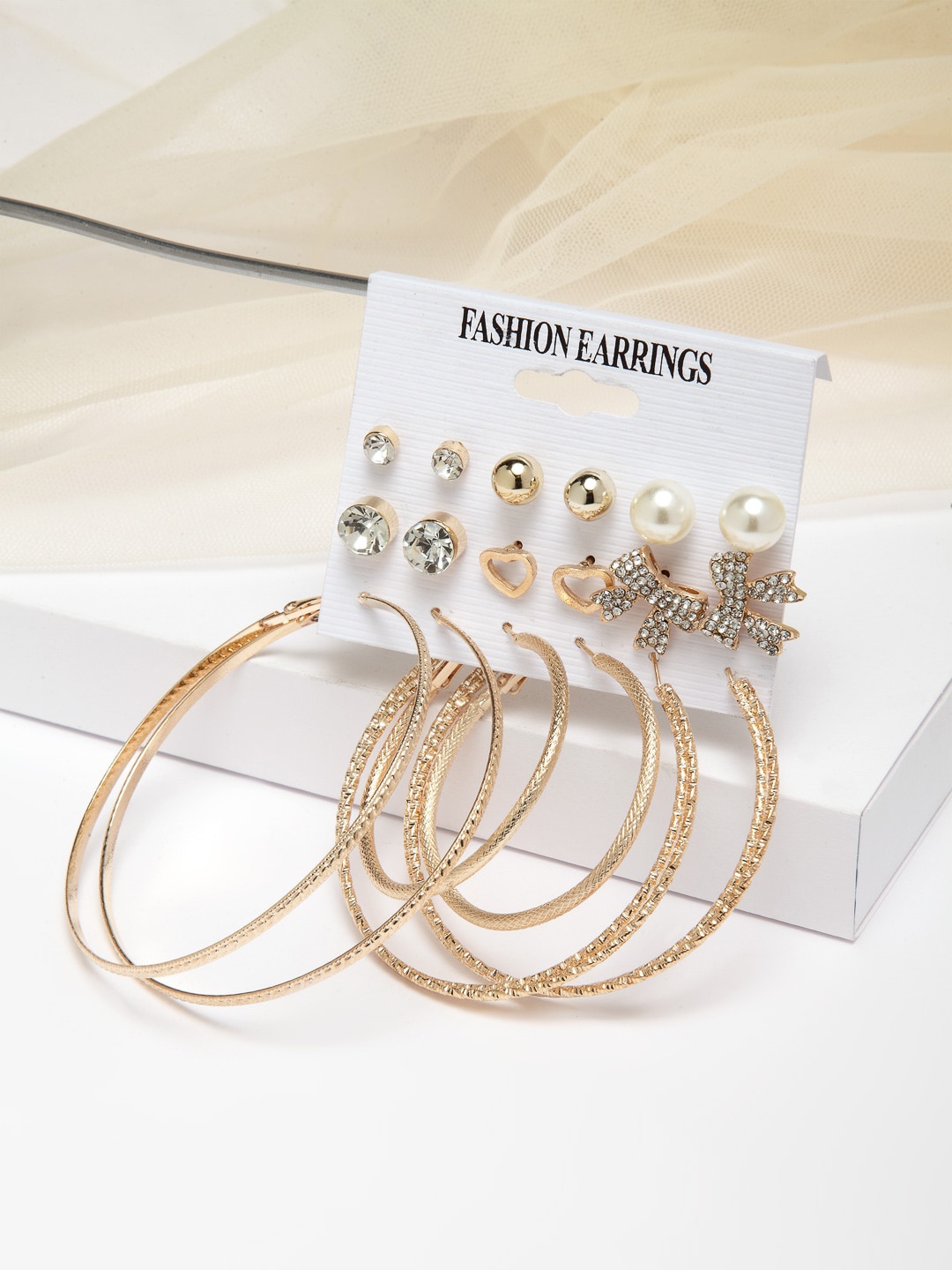 

Shining Diva Fashion Set of 6 Gold-Toned Contemporary Earrings
