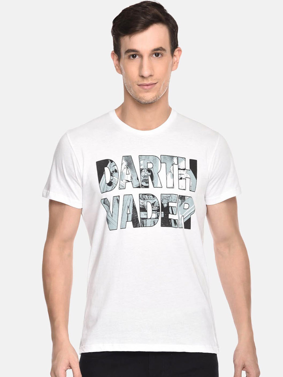 

Free Authority Men White Star Wars Printed Cotton Round Neck Pure Cotton T-shirt