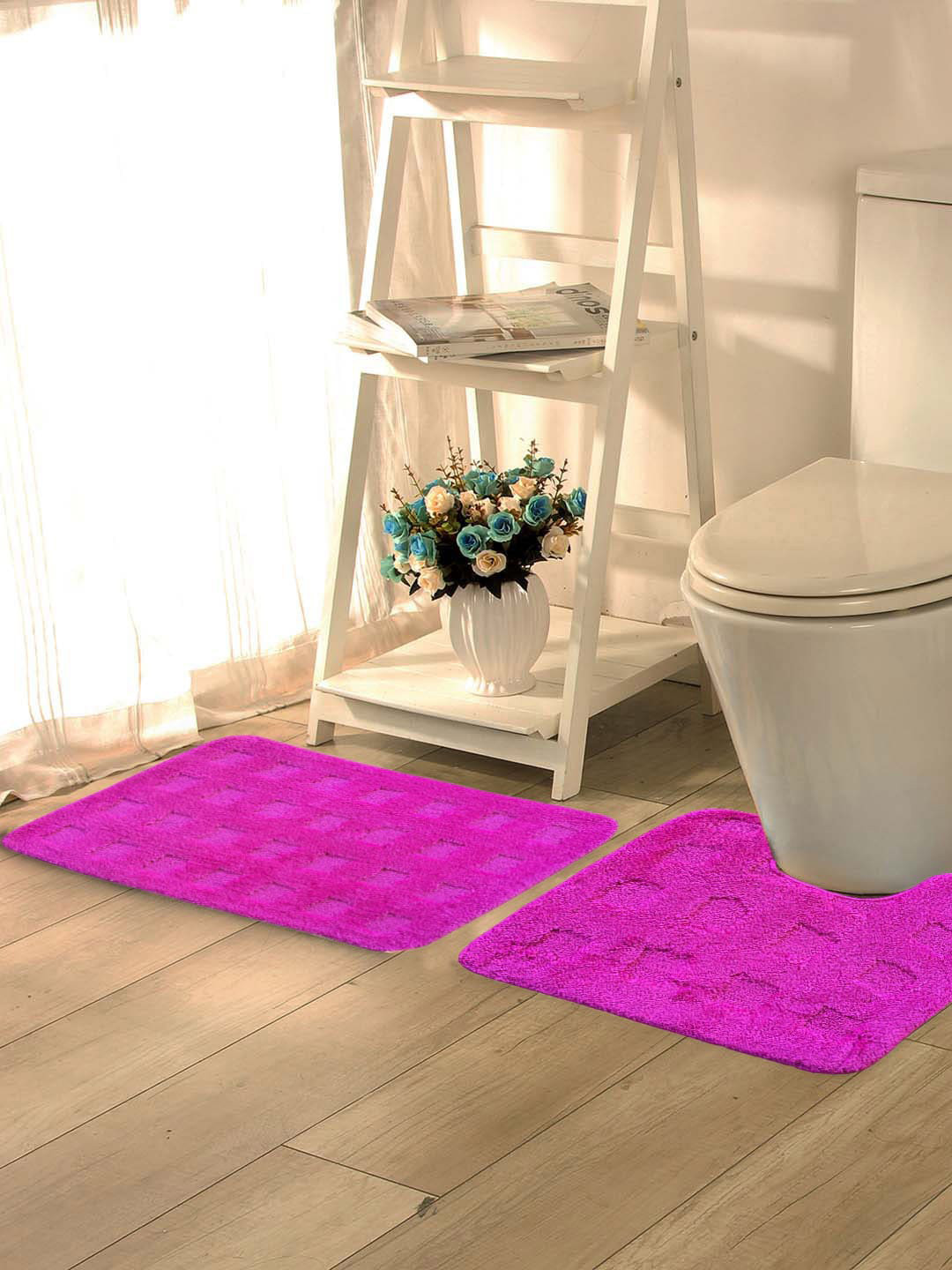 

Lushomes Set of 2 Pink Self-Checked Anti-Slip Bath Rugs