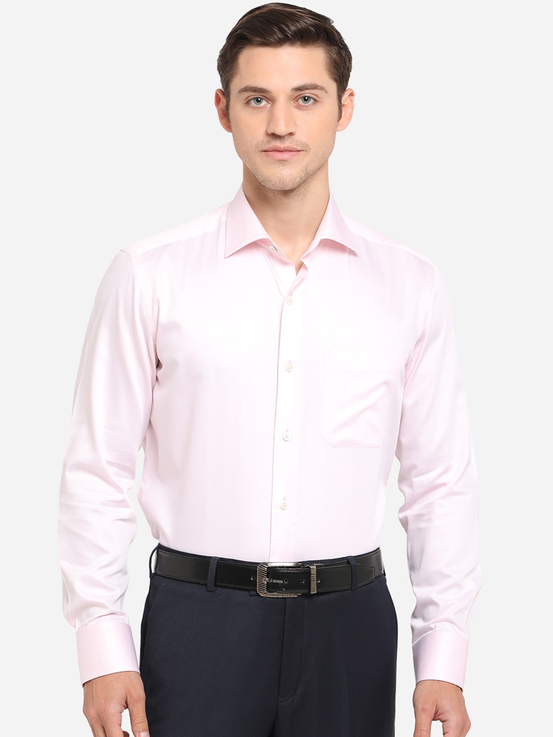 

JADE BLUE Men Pink Slim Fit Solid Cotton Formal Shirt
