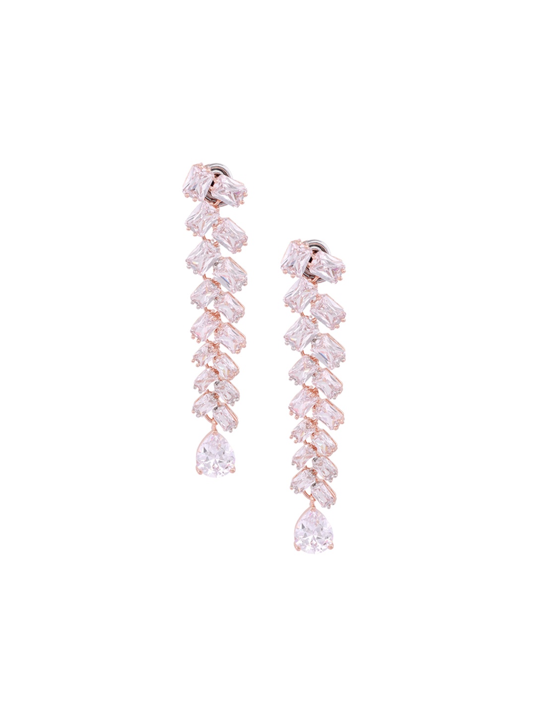 

Saraf RS Jewellery White & Rose Gold-Plated Classic AD Studded Drop Earrings