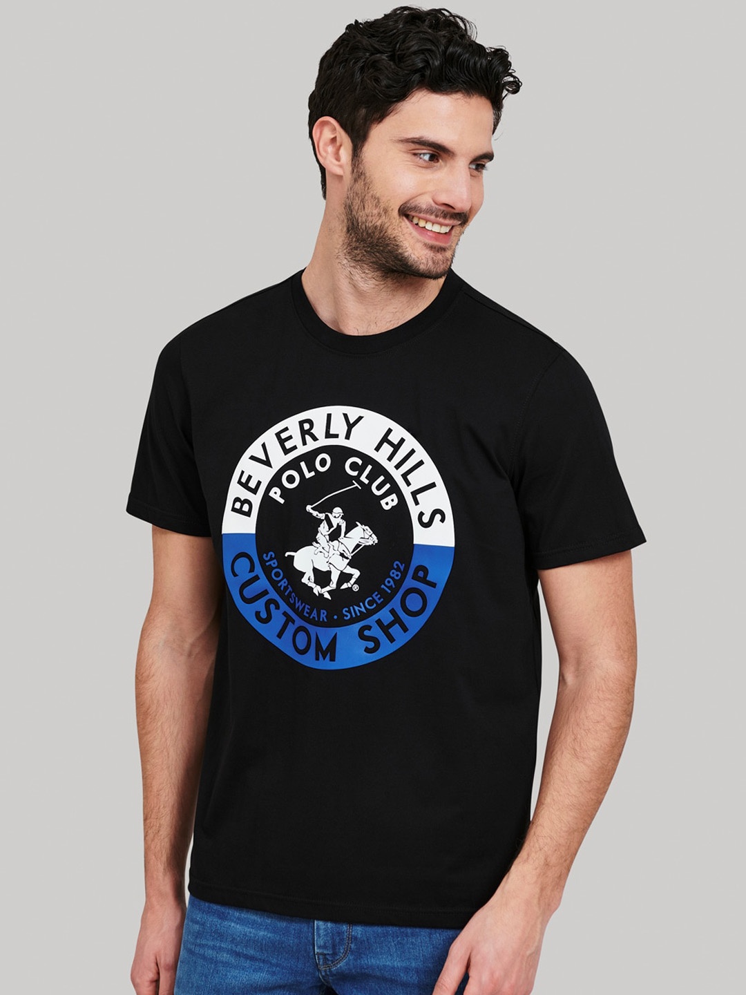 

Beverly Hills Polo Club Men Black Self Design Round Neck T-shirt