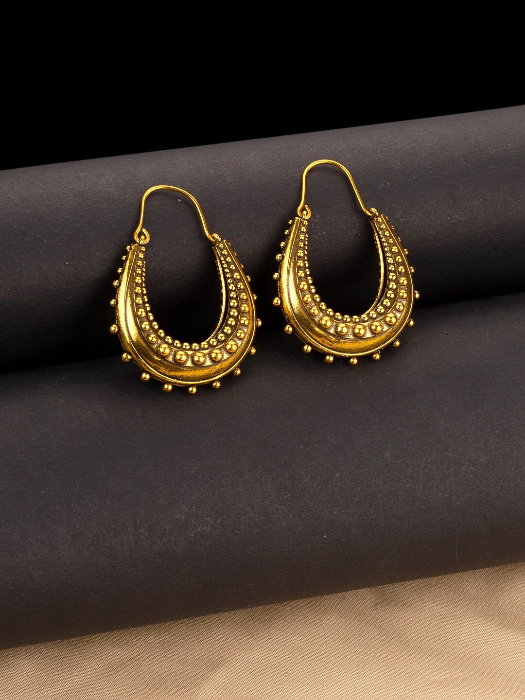 

Voylla Gold-Toned Crescent Shaped Hoop Earrings
