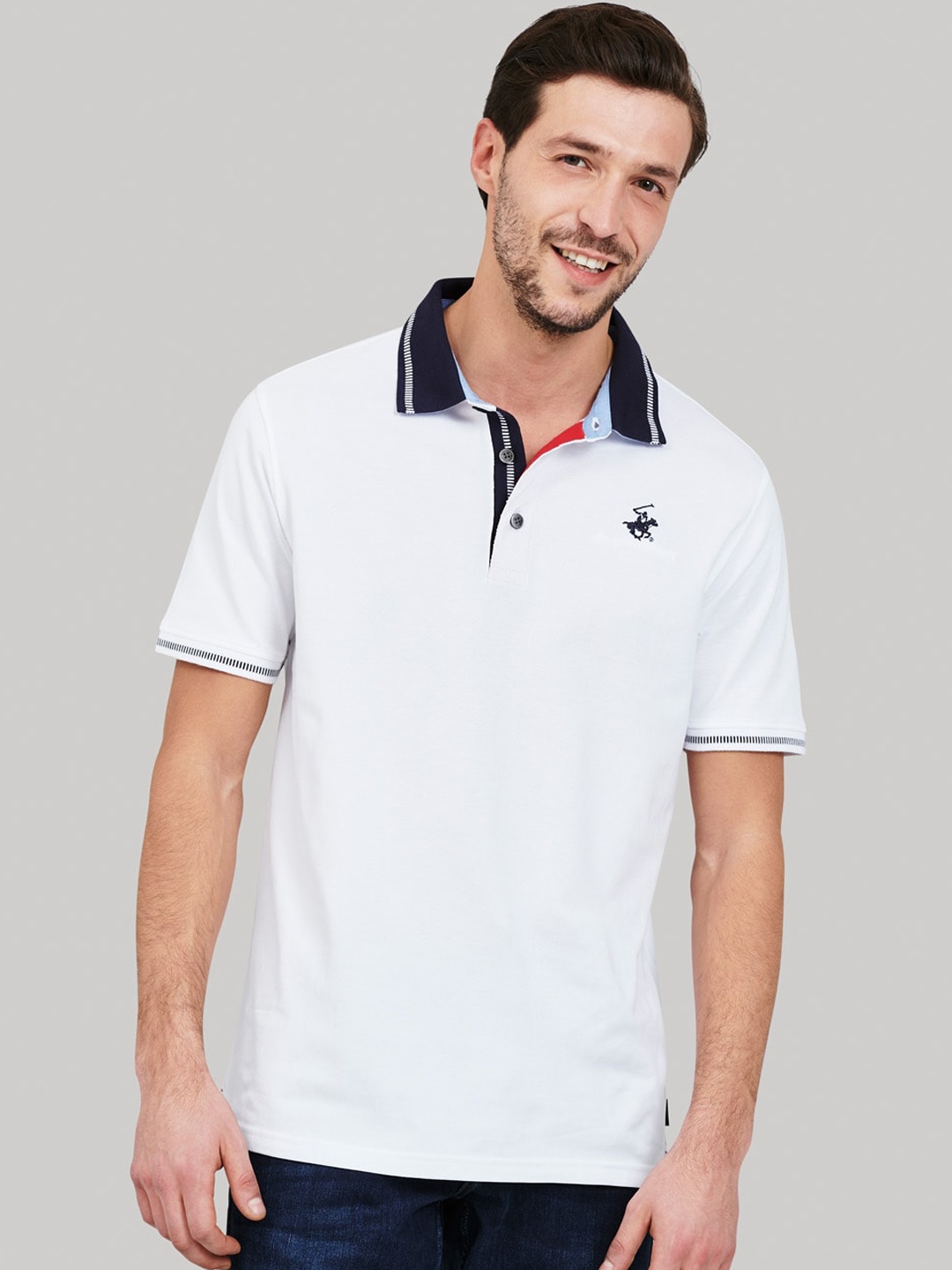 Beverly Hills Polo Club Men White Solid Polo Collar T-shirt
