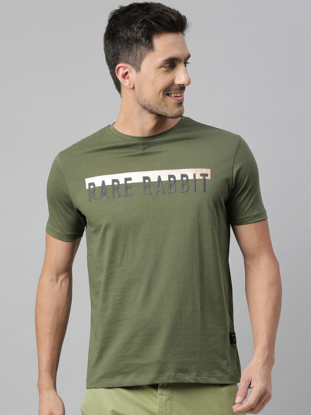 

RARE RABBIT Men Anton Slim Fit Printed Round Neck T-Shirt, Green