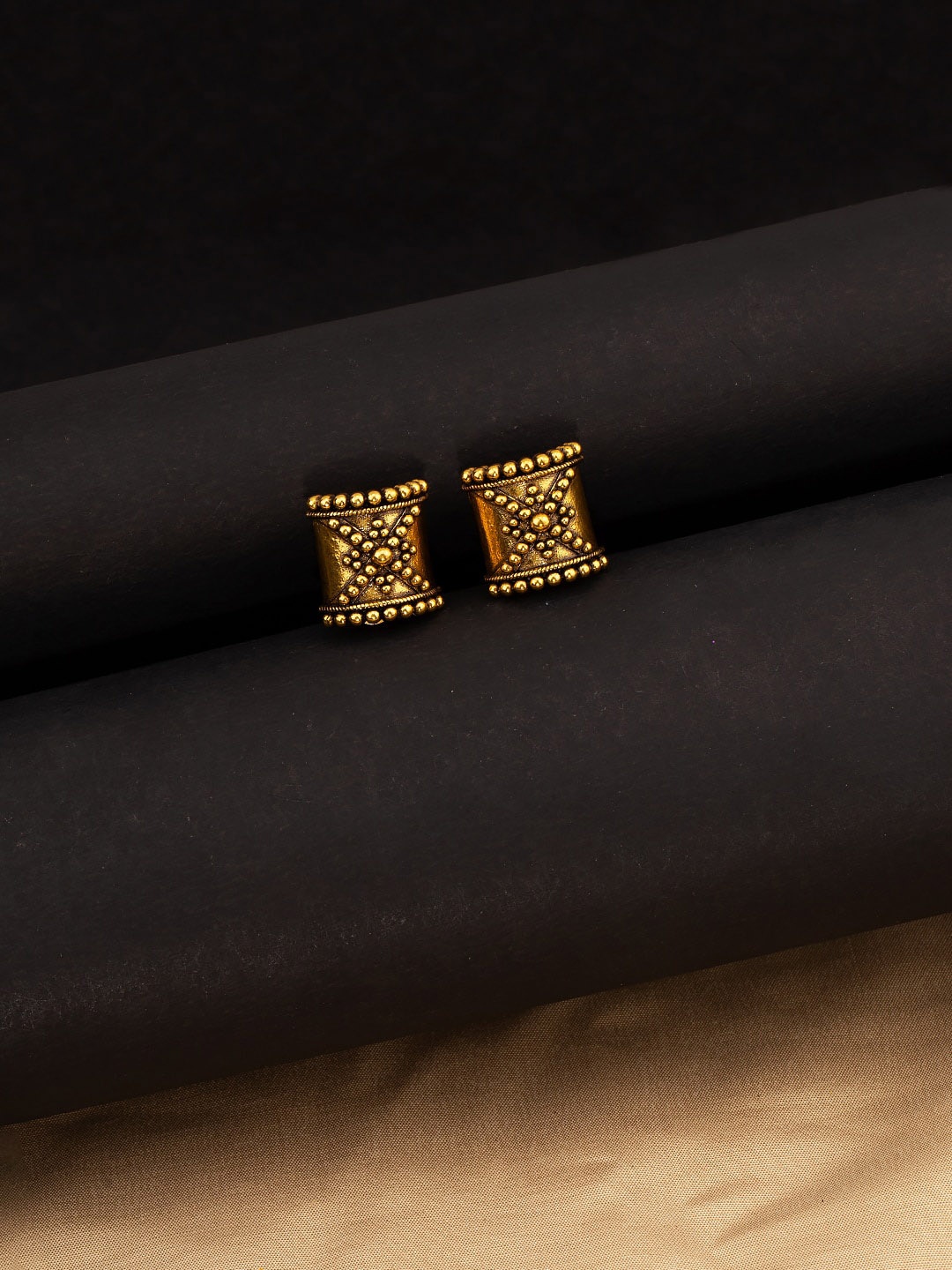 Voylla Gold-Plated Black Oxidised Square Studs