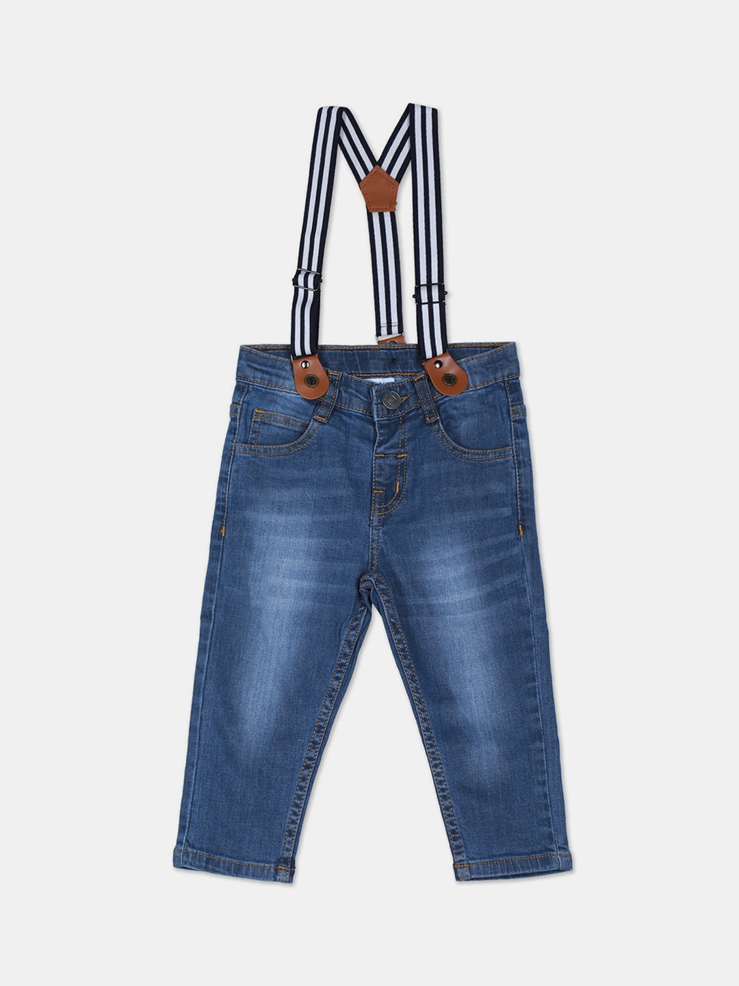 

Donuts Boys Blue Regular Fit Mid-Rise Clean Look Jeans With Suspenders