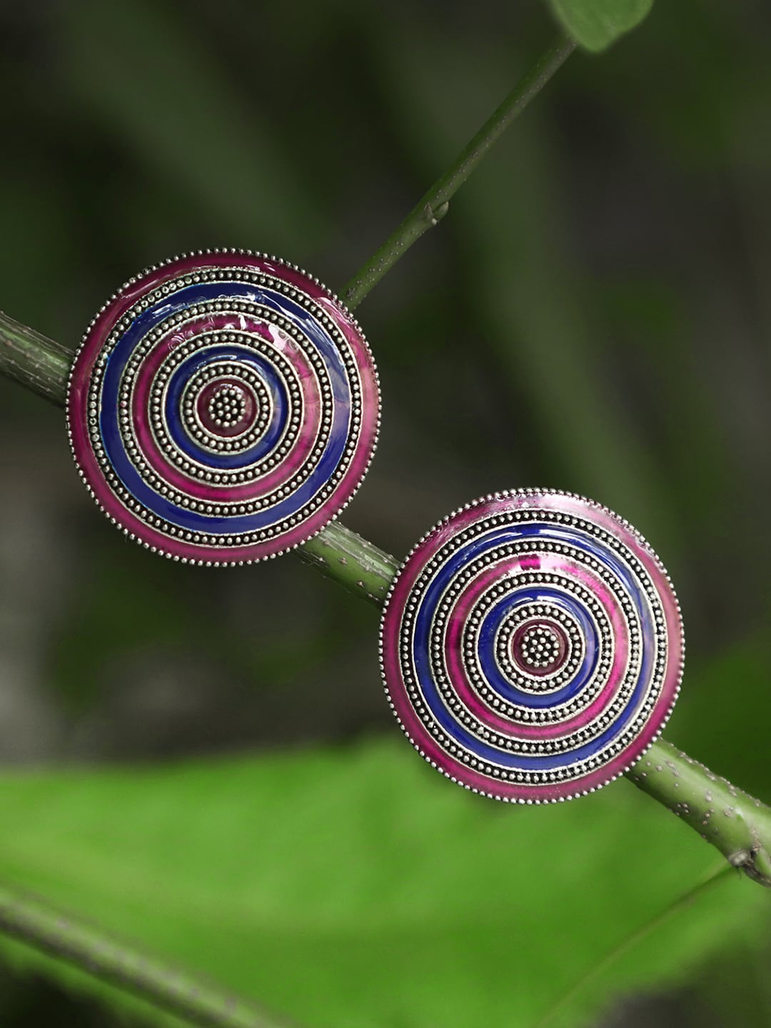 

Adwitiya Collection Silver-Plated Oxidised Circular Studs