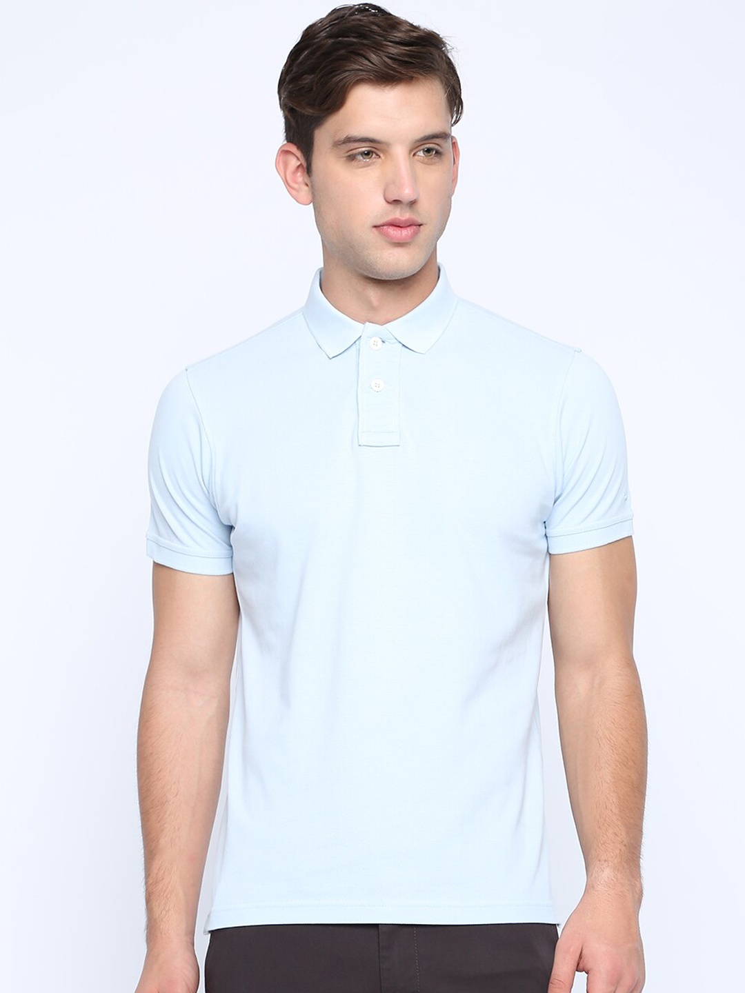 

Basics Men Blue Solid Polo Collar T-shirt