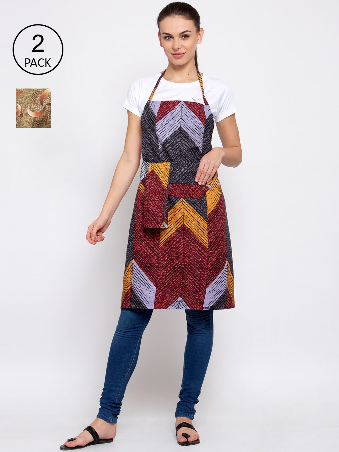 

KLOTTHE Unisex Pack Of 2 Cotton Printed 210 TC Aprons, Grey