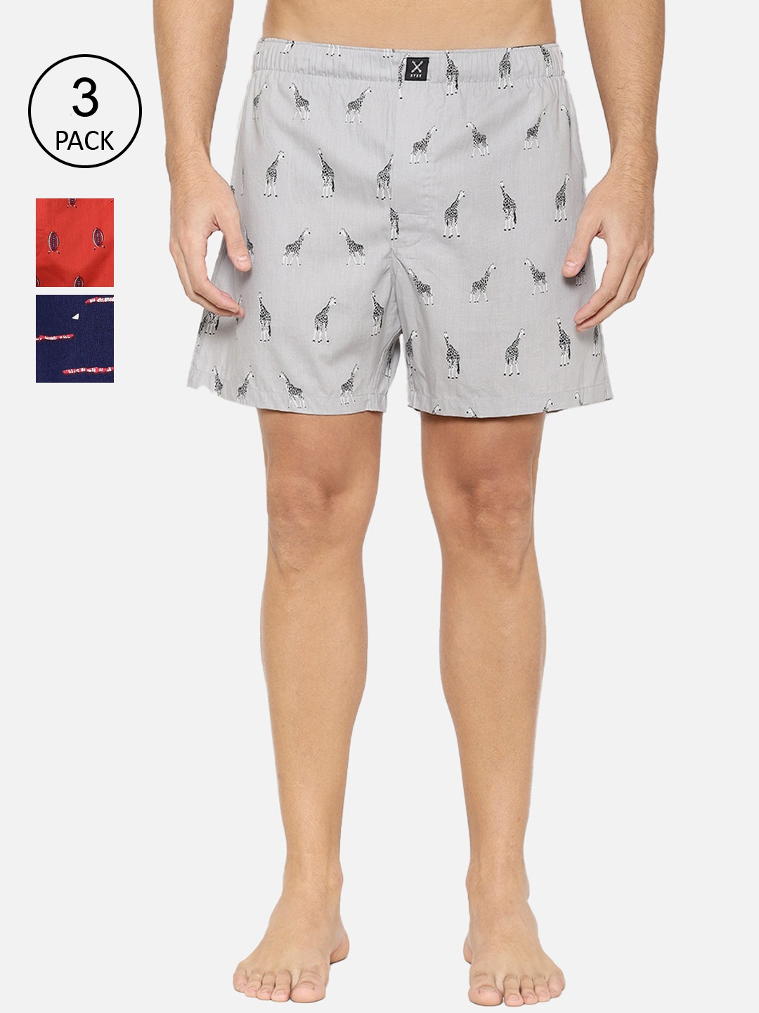 

XYXX Men Pack Of 3 Pure Cotton Printed Boxers XYBOX3PCKN170, Grey