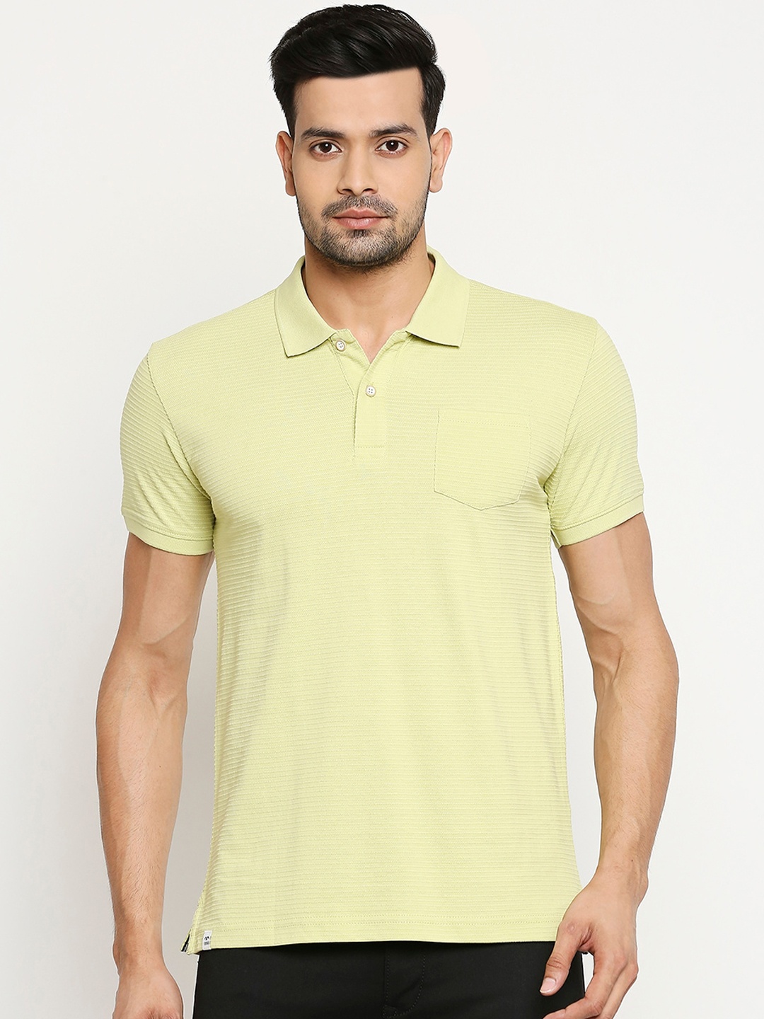 

Mufti Men Lime Green Solid Polo Collar T-shirt