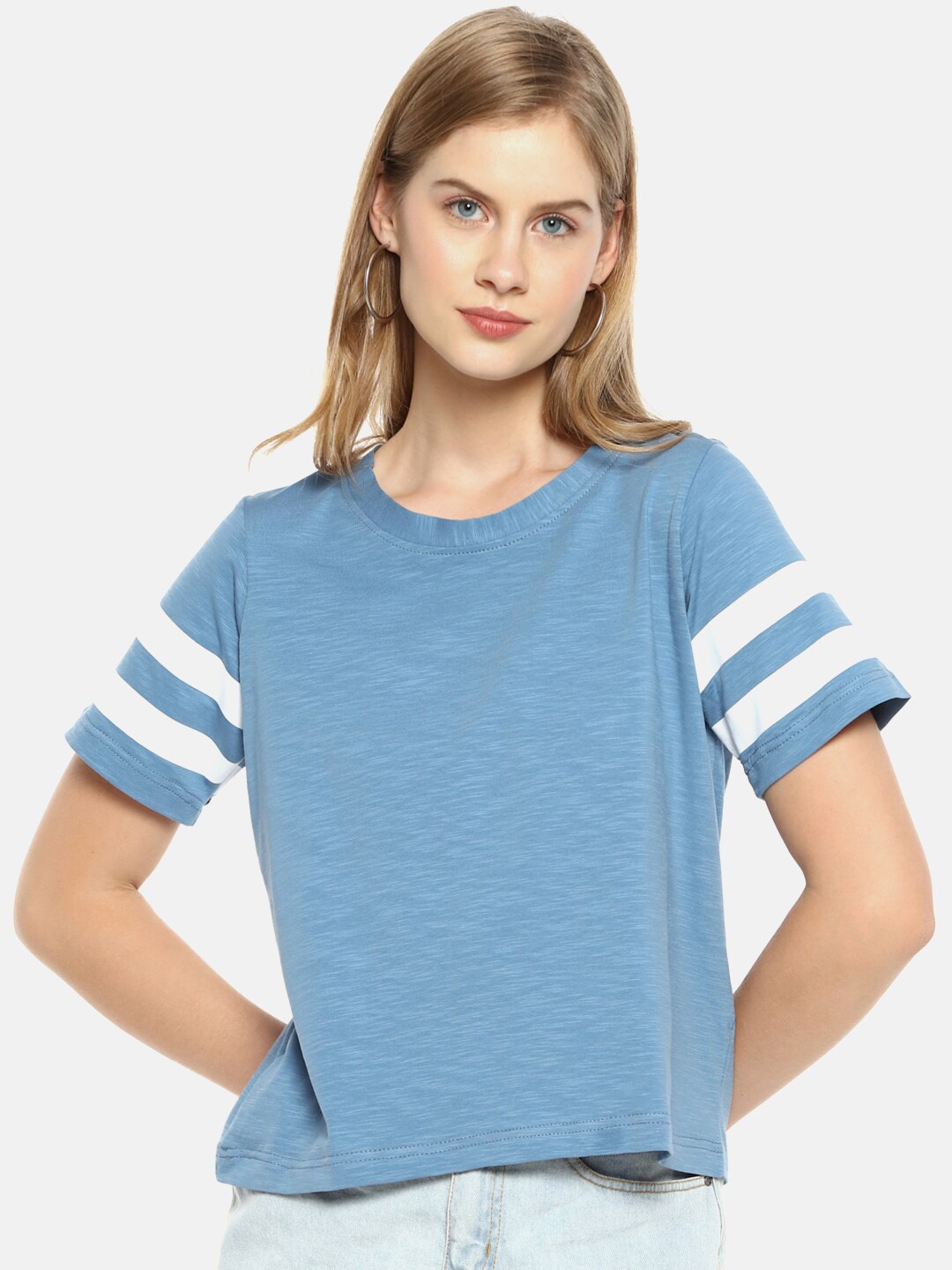 

Campus Sutra Blue Pure Cotton Regular Top