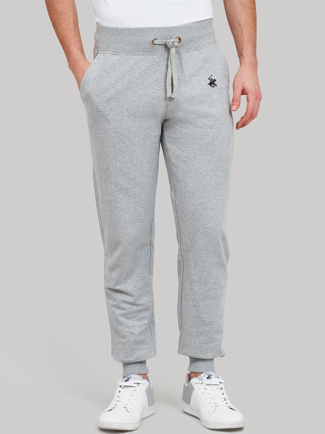 

Beverly Hills Polo Club Men Grey Melange Solid Slim Fit Equally Stacked Joggers