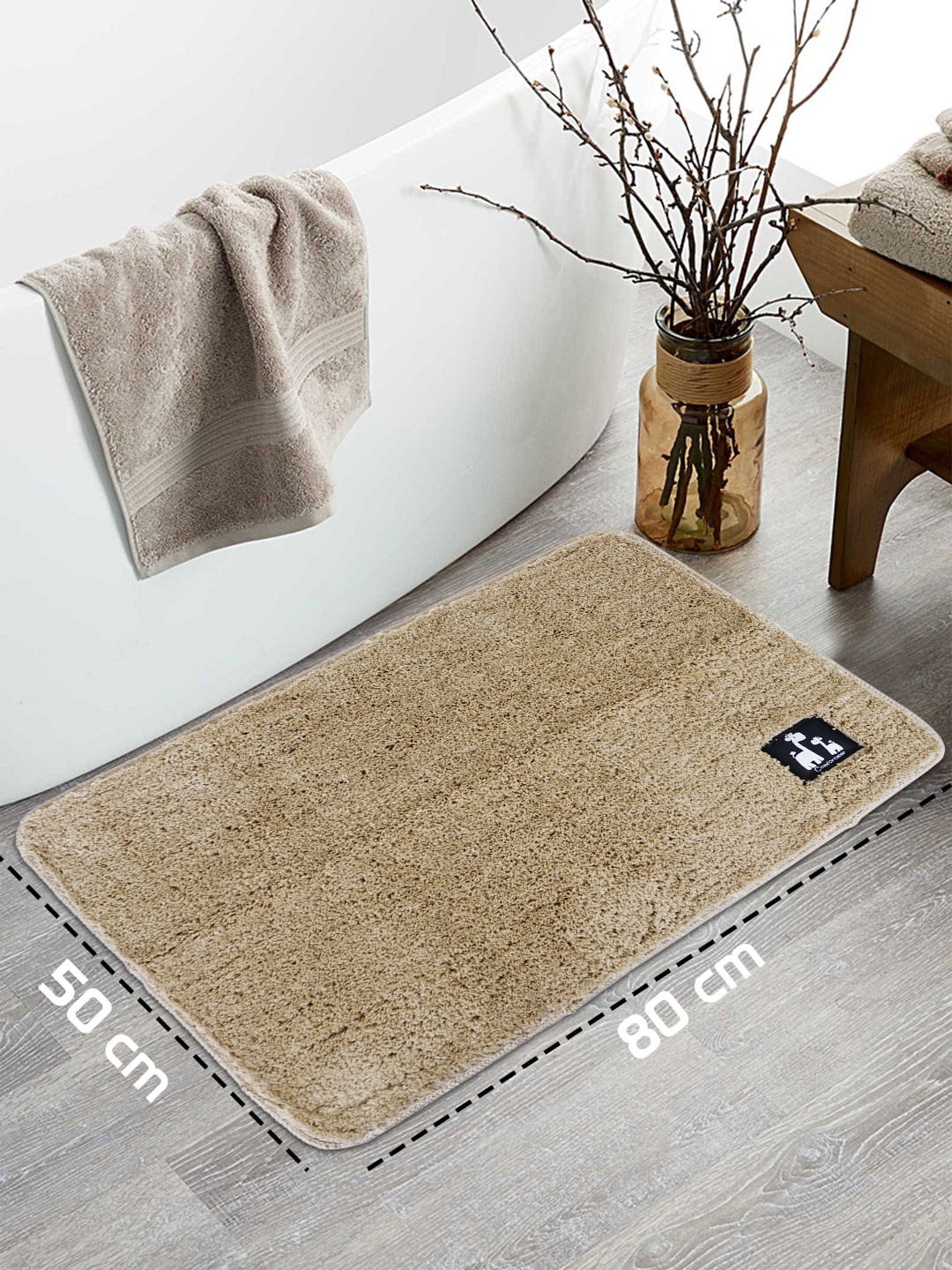 

HOKIPO Beige Solid Rectangular Bath Rug