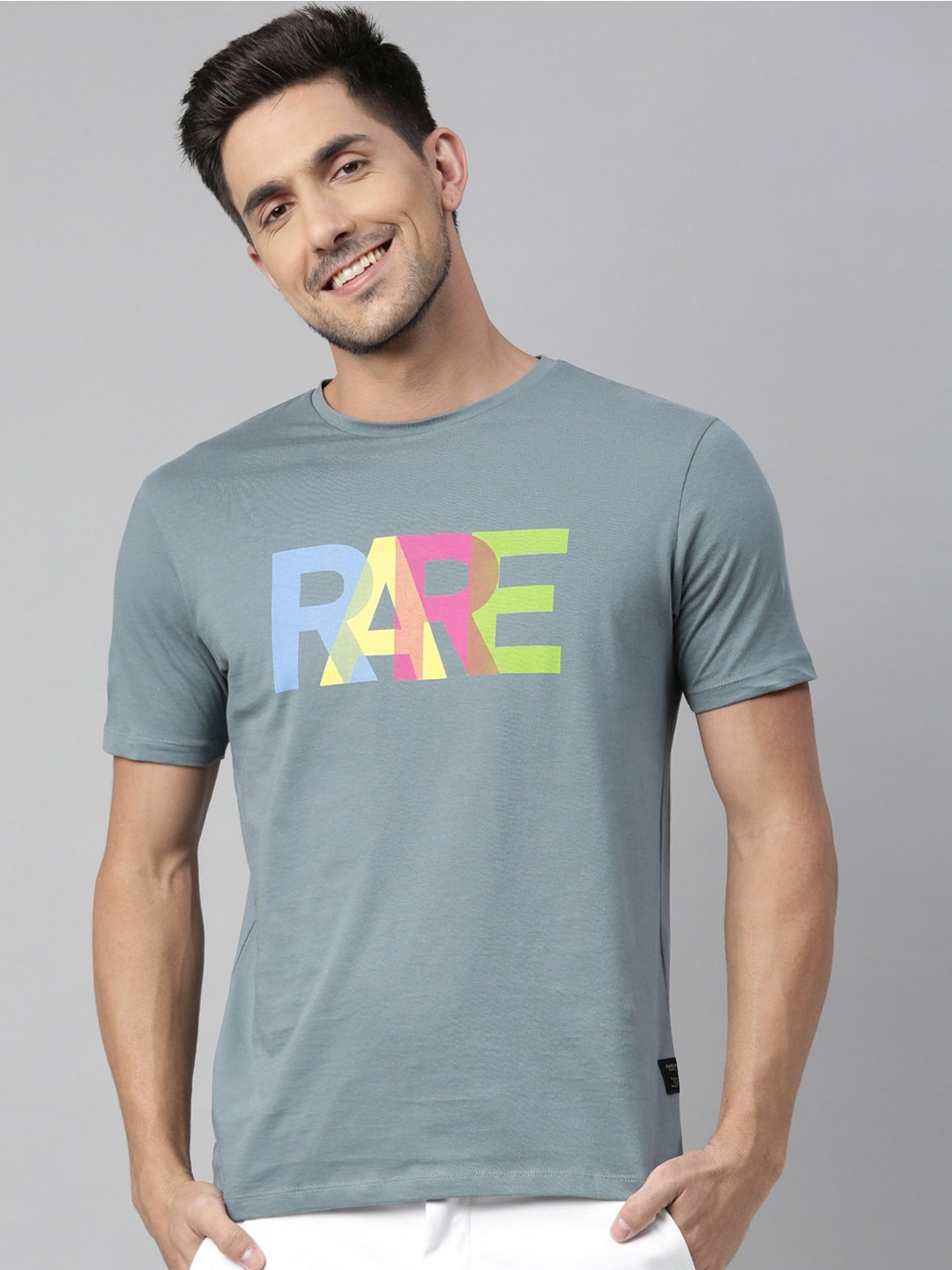 

RARE RABBIT Men Rings-4 Slim Fit Solid Polo Collar T-Shirt, Grey