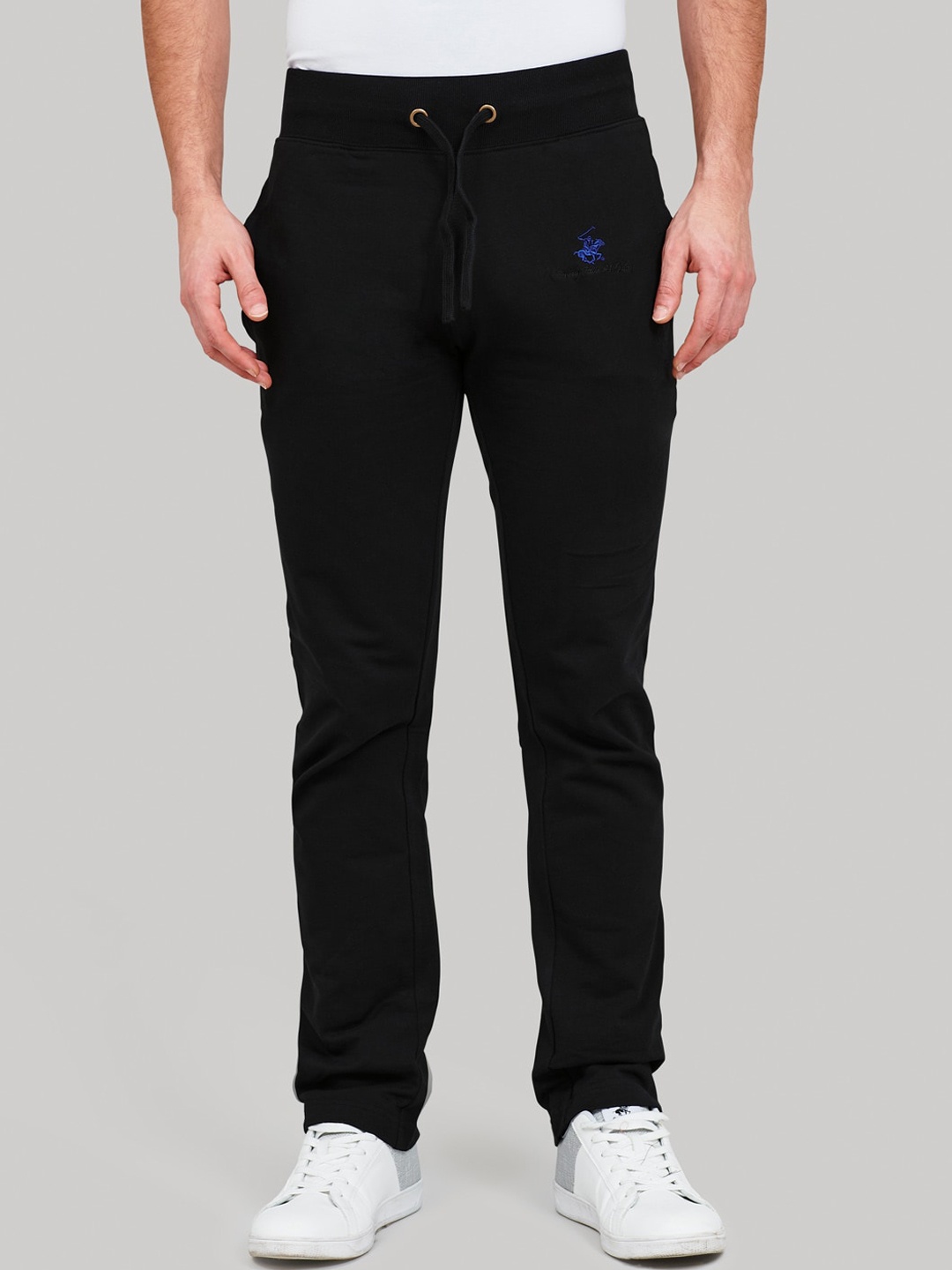 

Beverly Hills Polo Club Men Black Solid Slim Fit Equally Stacked Track Pants