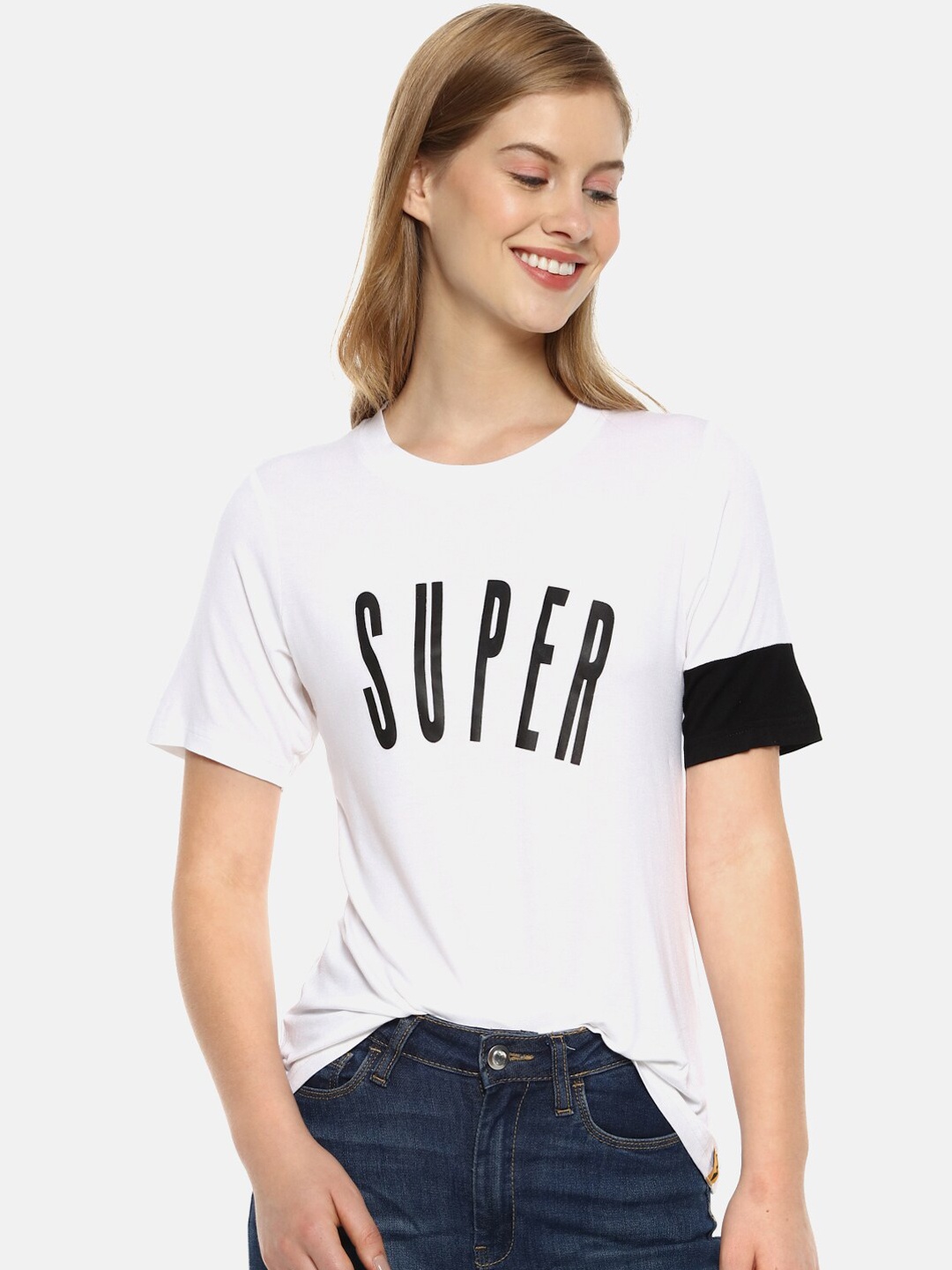 

Campus Sutra White Printed Pure Cotton Regular Top