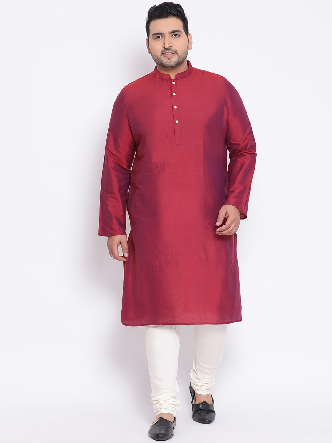 KISAH PLUS Men Maroon & White Solid Kurta with Churidar
