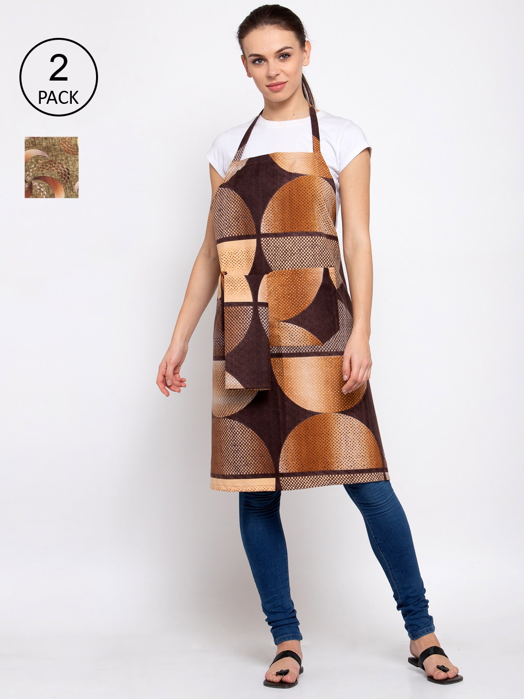

KLOTTHE Pack Of 2 Printed 210 TC Cotton Aprons, Black