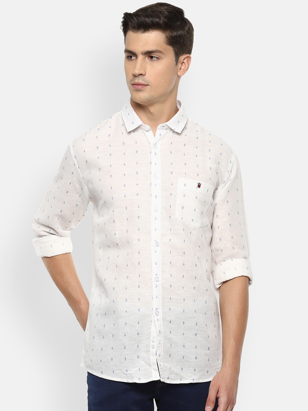 

Louis Philippe Jeans Men Cream-Coloured Slim Fit Printed Casual Shirt