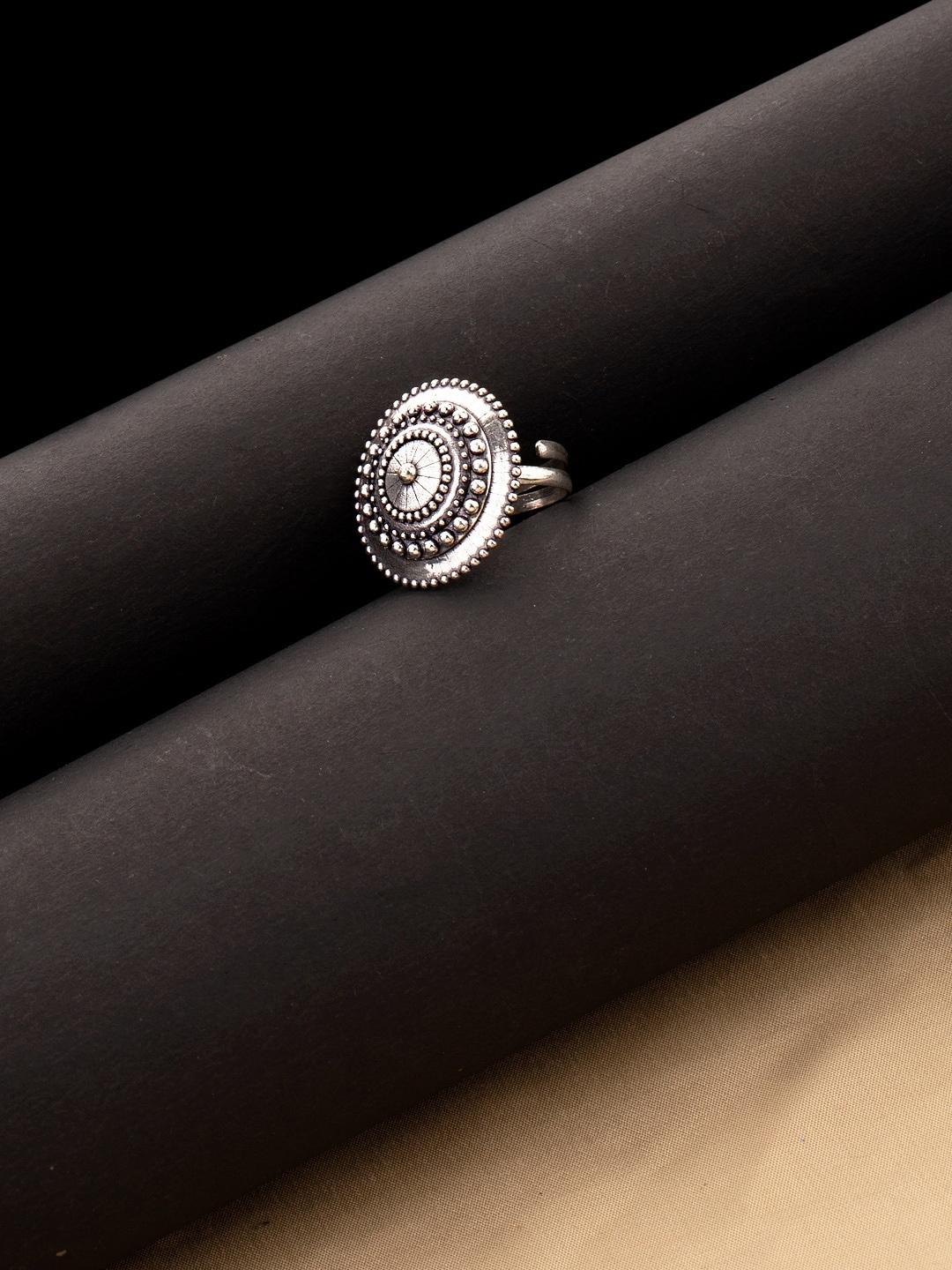 

Voylla Oxidised Silver-Plated Rava Ball Classy Statement Adjustable Finger Ring