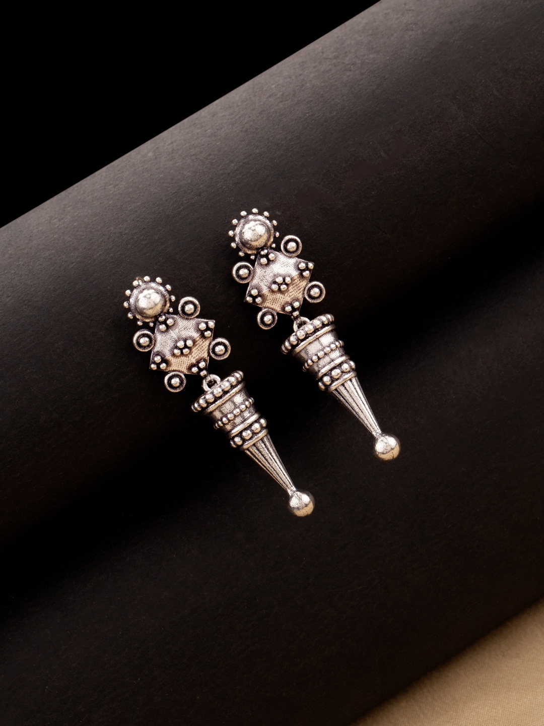 

Voylla Silver-Toned Oxidized Contemporary Studs