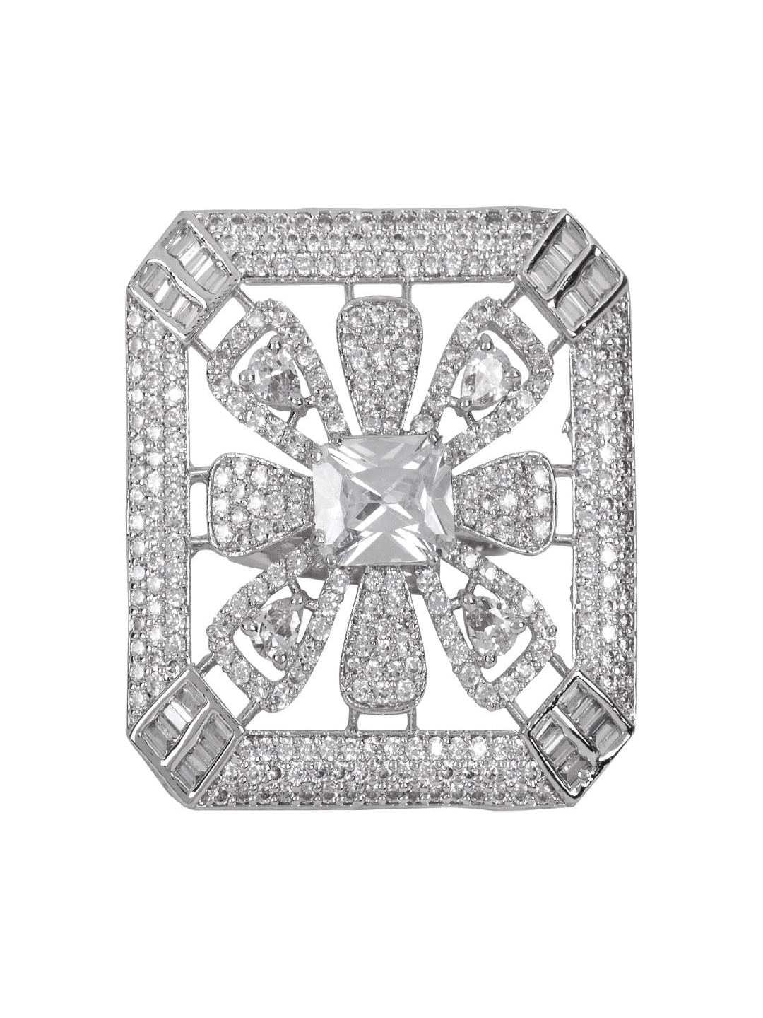 ANIKAS CREATION Silver-Plated AD Studded Handcrafted Finger Ring