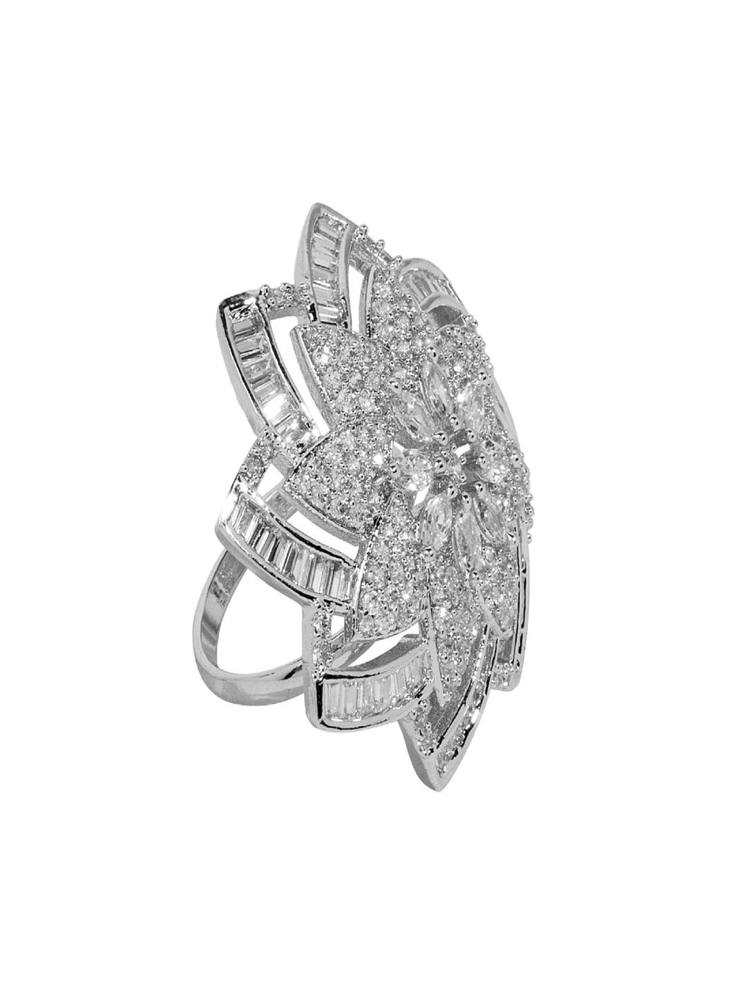 

ANIKAS CREATION Silver-Plated AD-Studded Handcrafted Adjustable Finger Ring