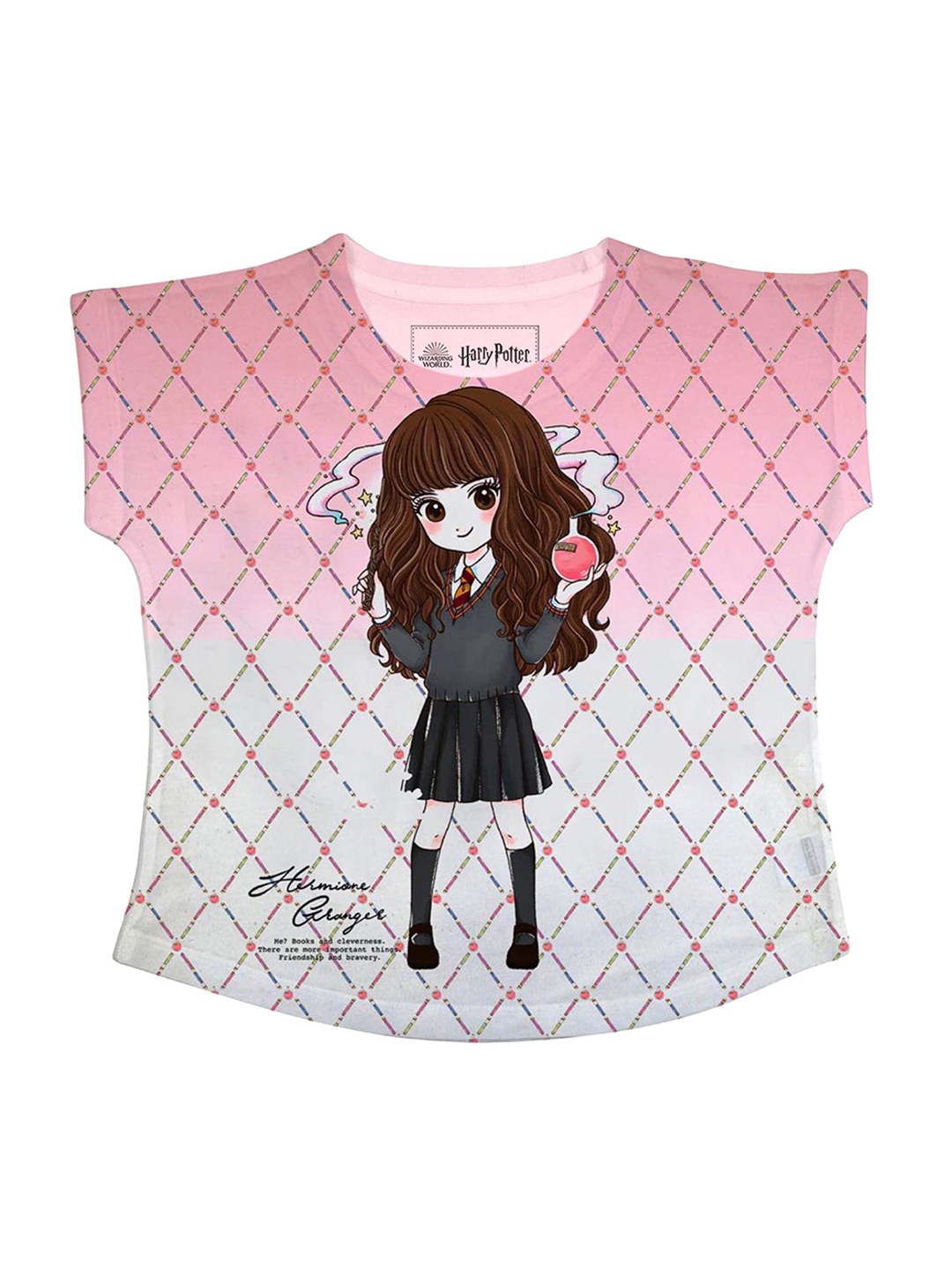 Harry Potter Girls Pink & White Printed Regular Top