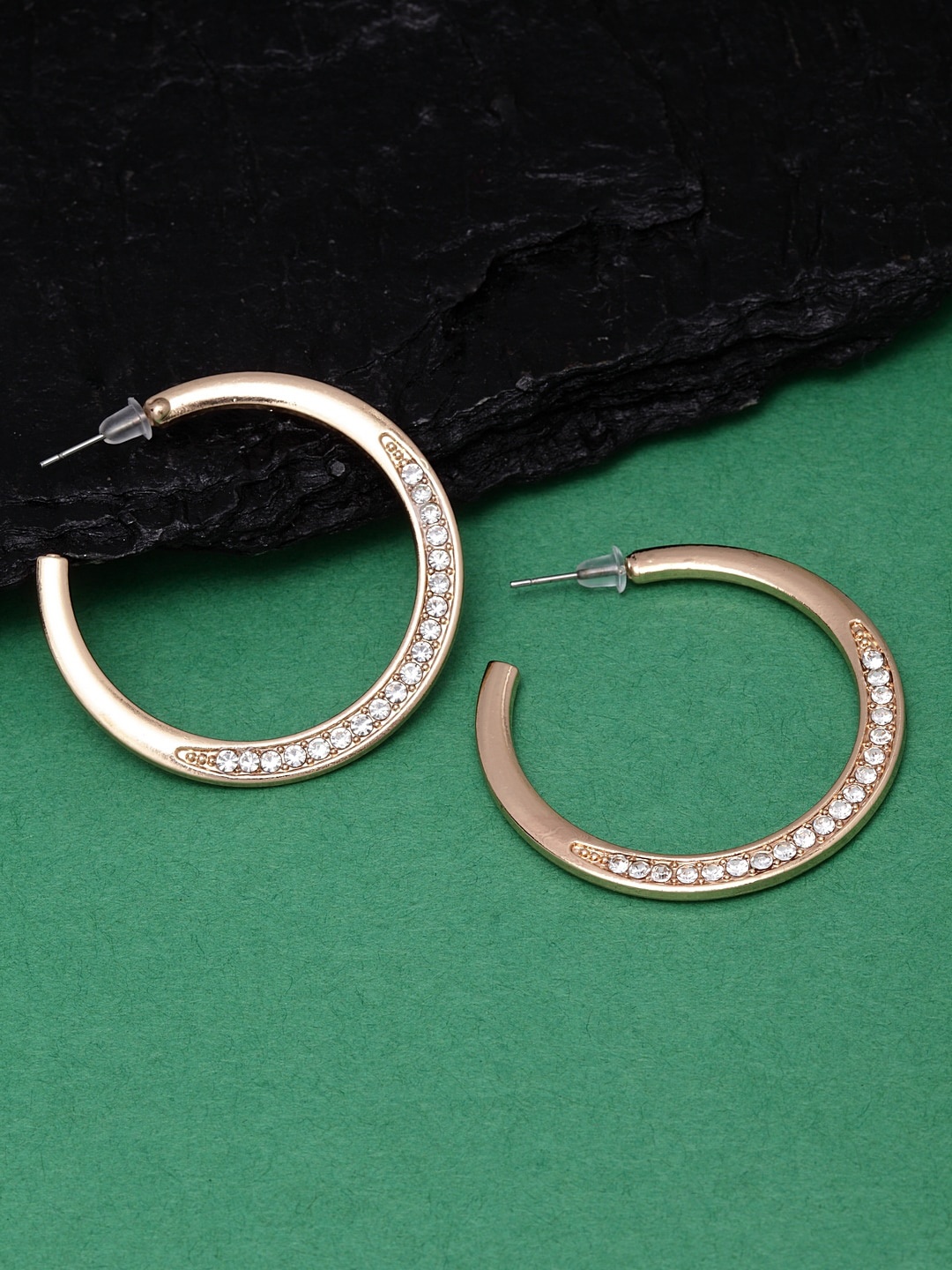 

Ferosh Rose Gold Contemporary Rhinestone Half Hoop Earrings