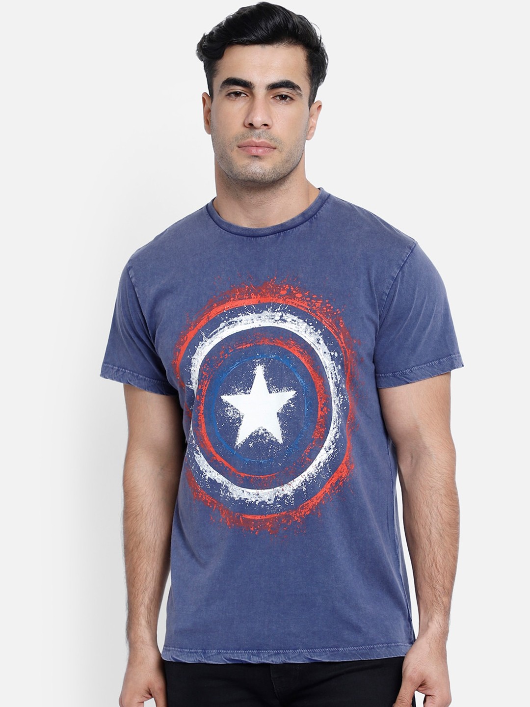 

Free Authority Men Blue & White Captain America Printed T-shirt
