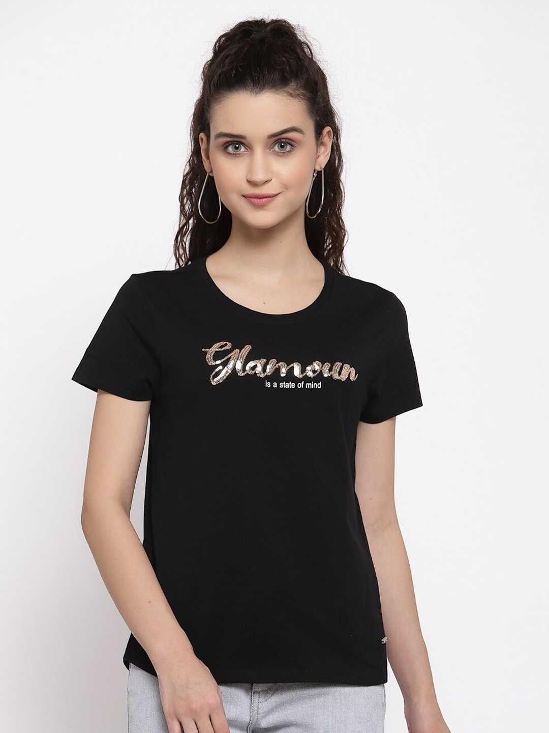 

Pepe Jeans Women Black Printed Round Neck T-shirt