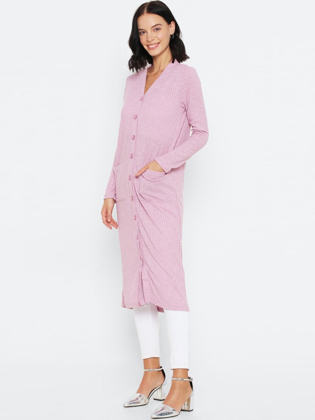 

FOREVER 21 Women Pink Striped Open Front Shrug