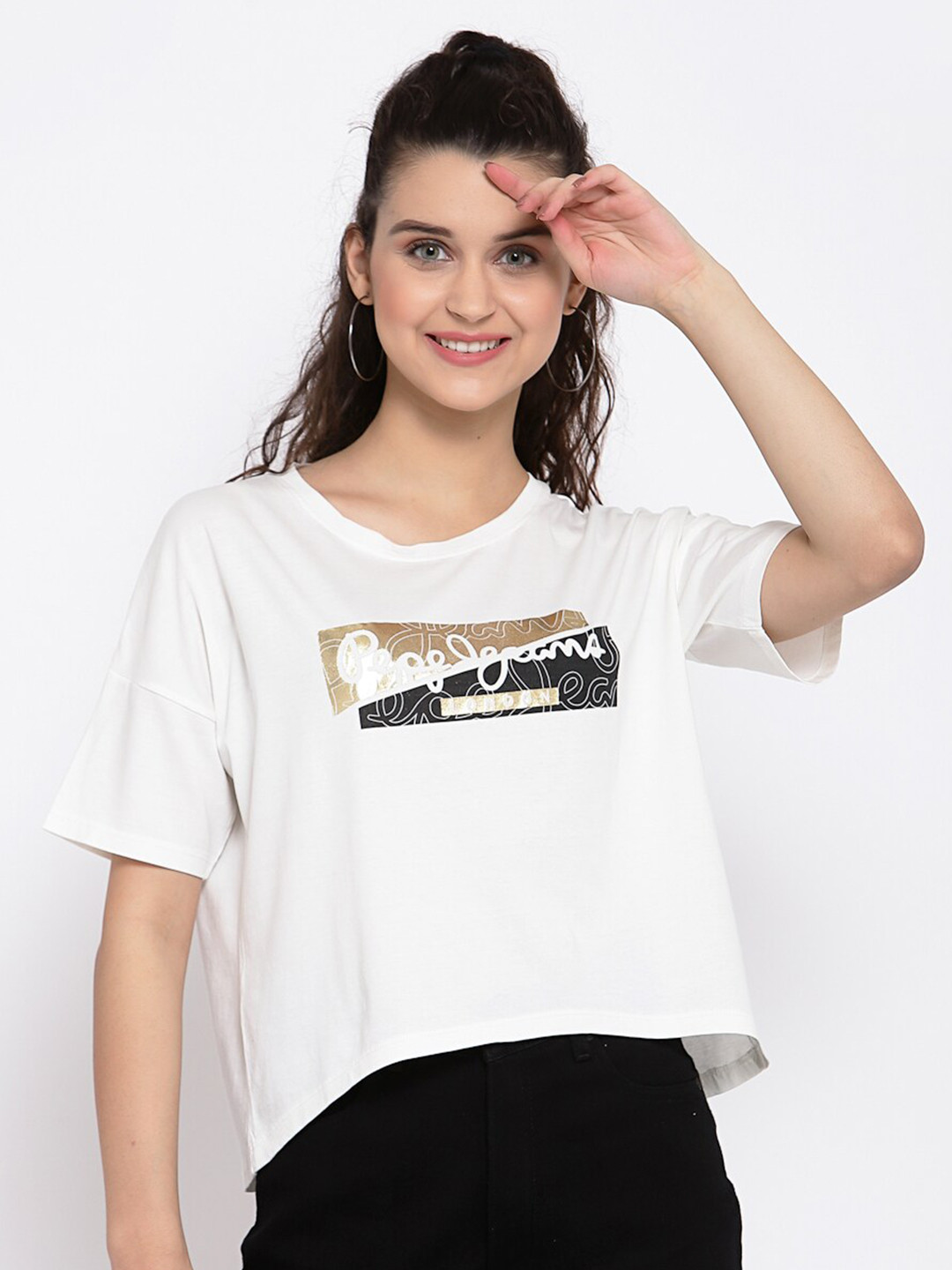 

Pepe Jeans Women White Printed Round Neck T-shirt