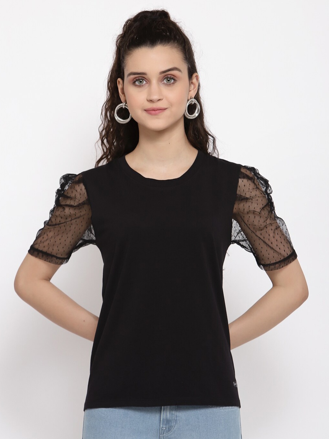 

Pepe Jeans Women Black Solid Round Neck Cotton Pure Cotton T-shirt