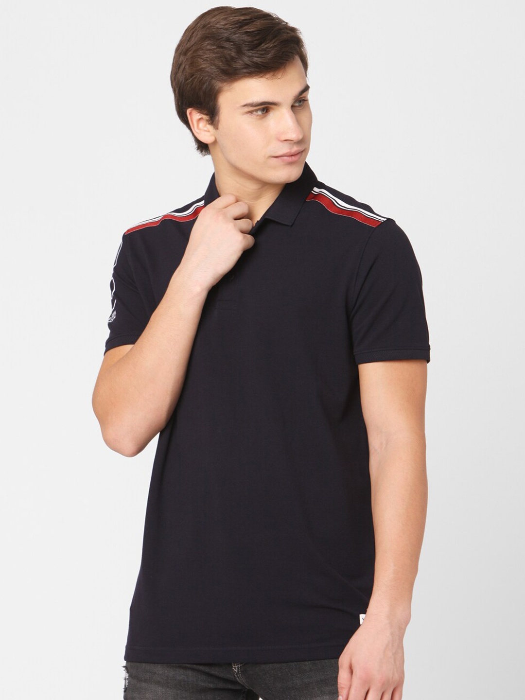 

SPYKAR Men Blue Solid Polo Collar Cotton T-shirt