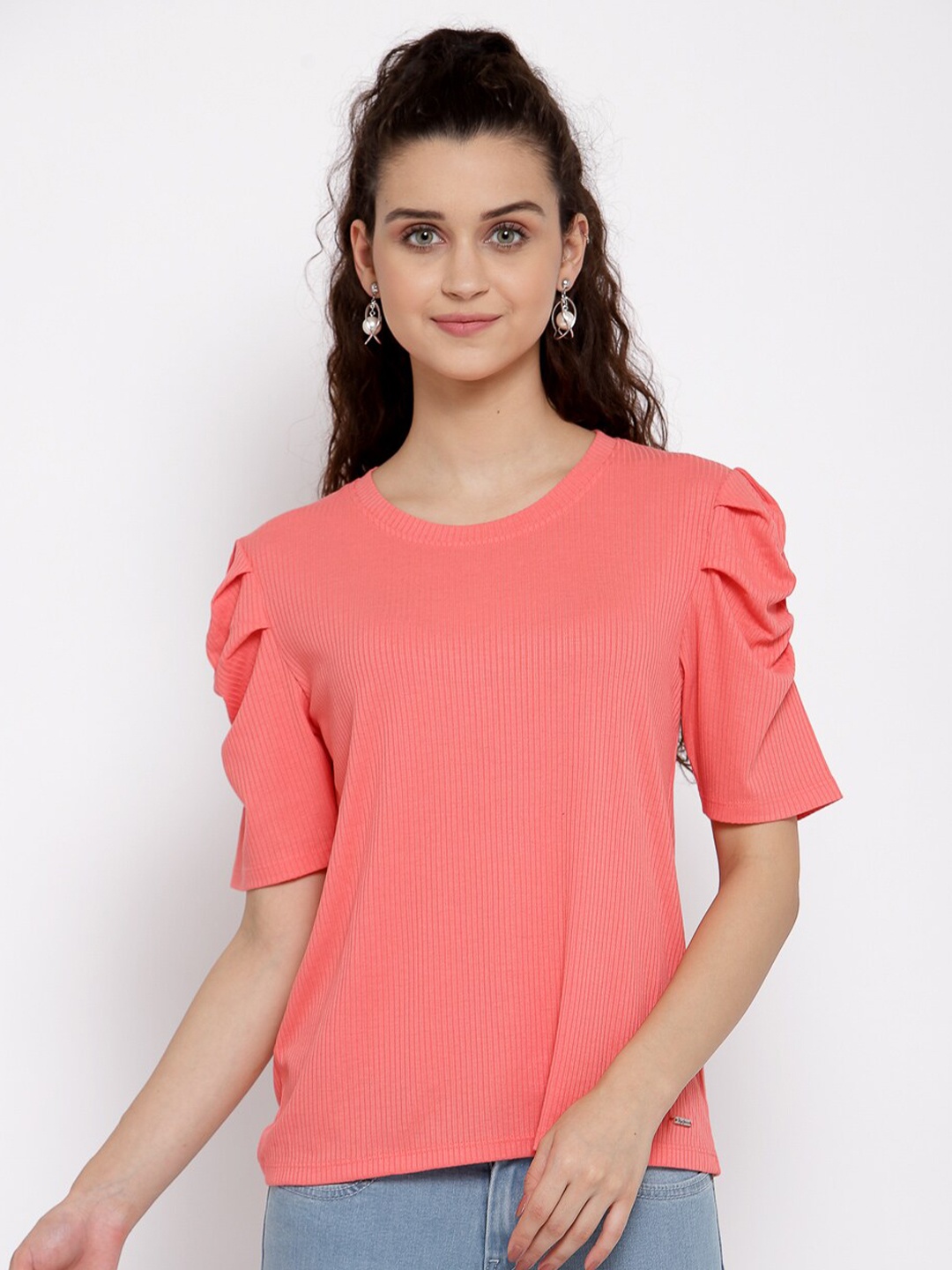 

Pepe Jeans Women Pink Solid Round Neck Cotton Pure Cotton T-shirt