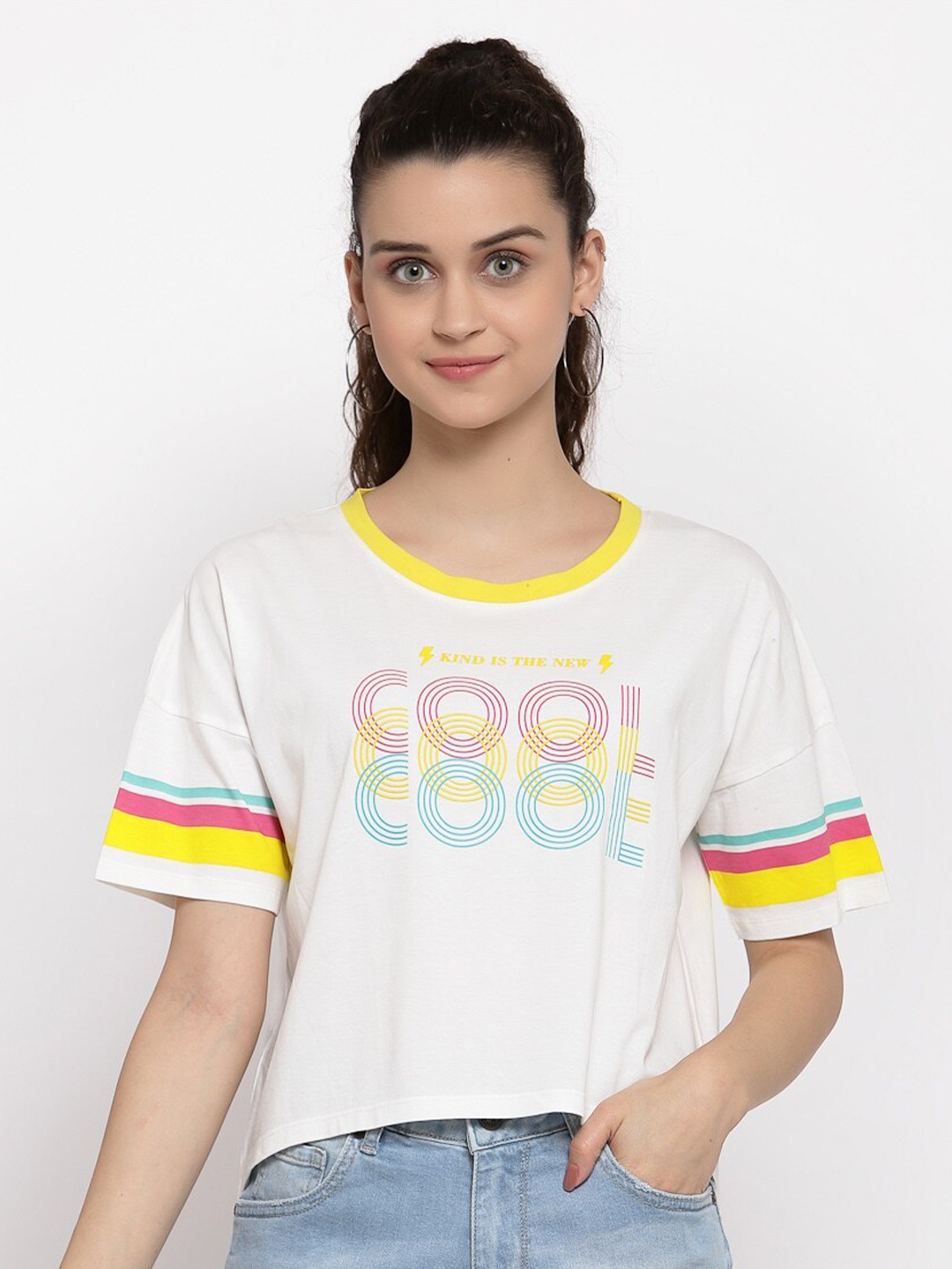 

Pepe Jeans Women White Printed Round Neck Cotton Pure Cotton T-shirt