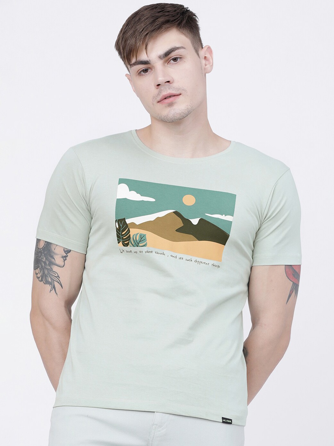 

HIGHLANDER Men Green Printed Round Neck Cotton T-shirt