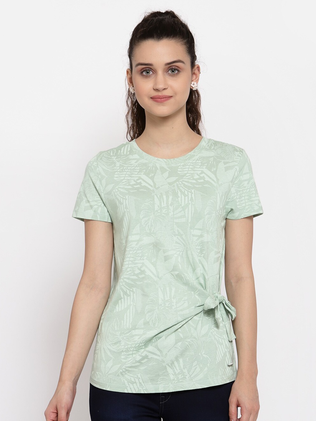 

Pepe Jeans Women Green Printed Round Neck T-shirt