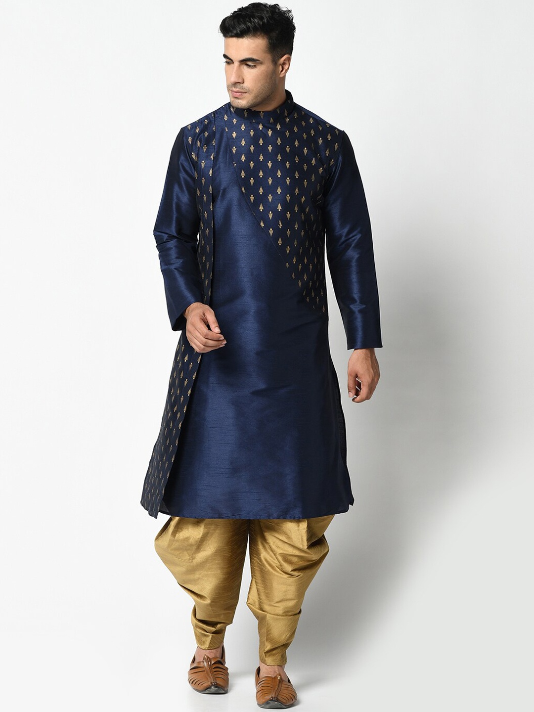 

DEYANN Men Navy Blue Geometric Printed Kurta