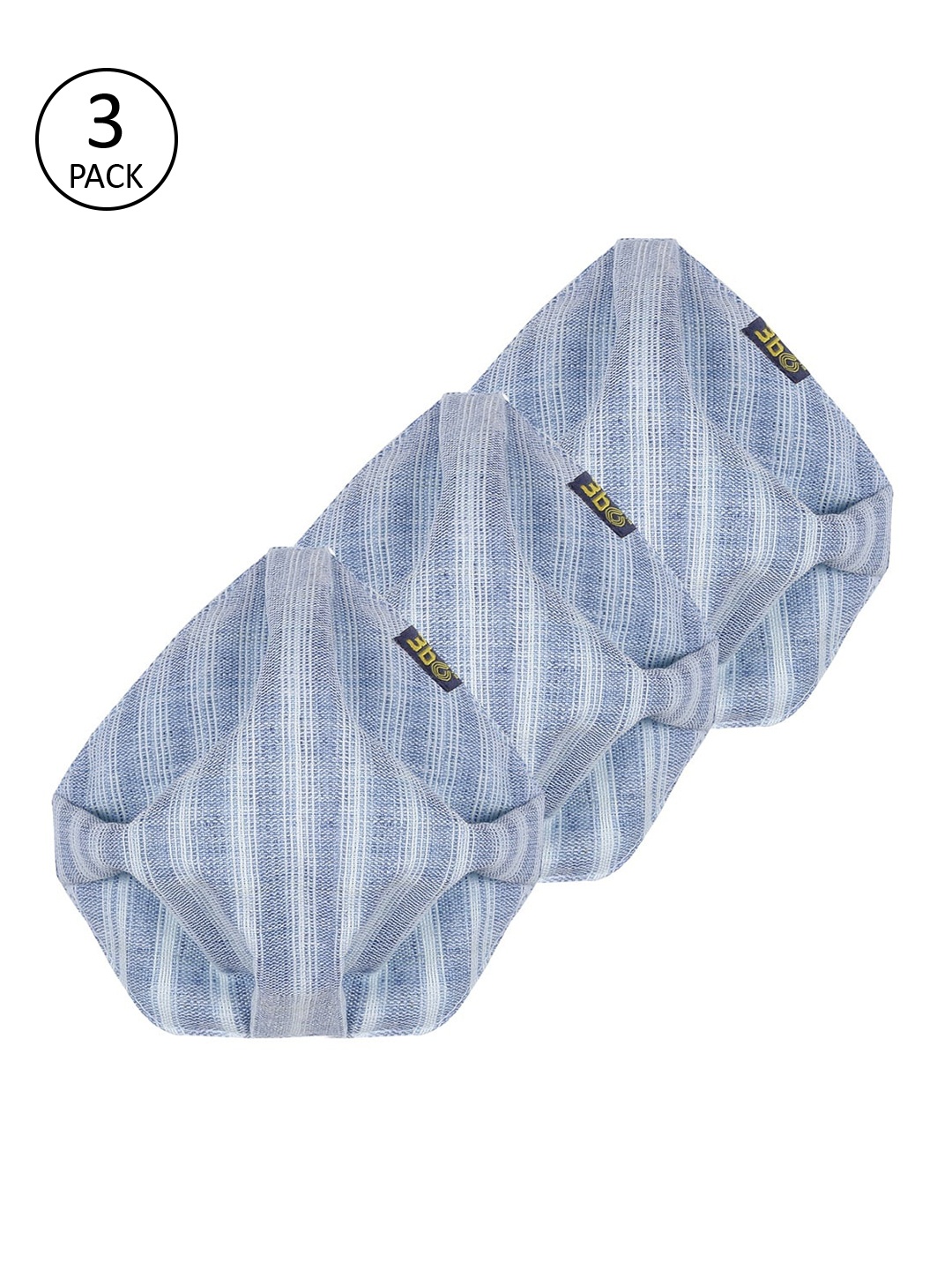

3BO Women Pack Of 3 Blue Printed 3-Ply Reusable Cloth Masks