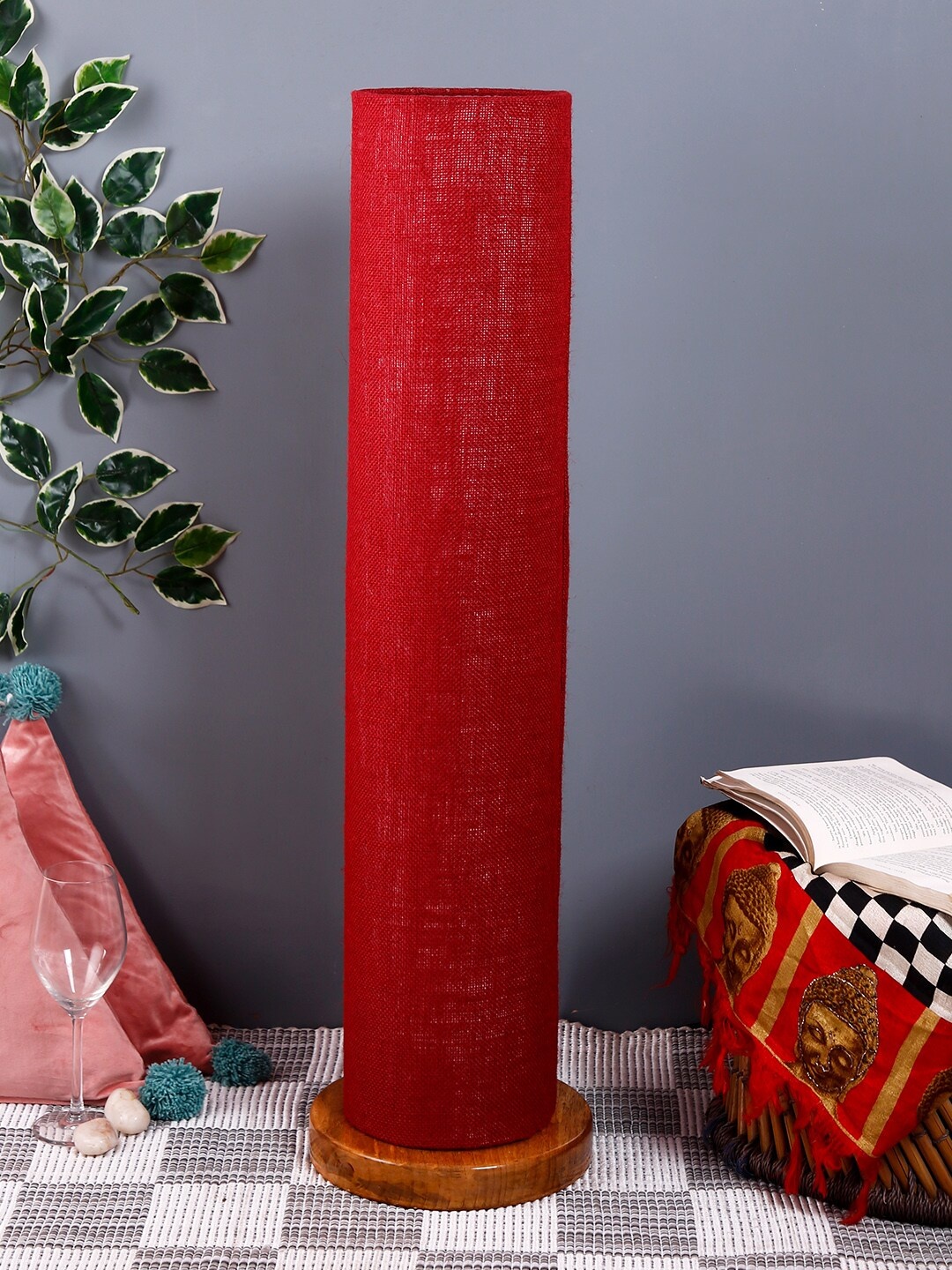 

Devansh Maroon & Brown Self Design Traditional Column Lamp with Shade