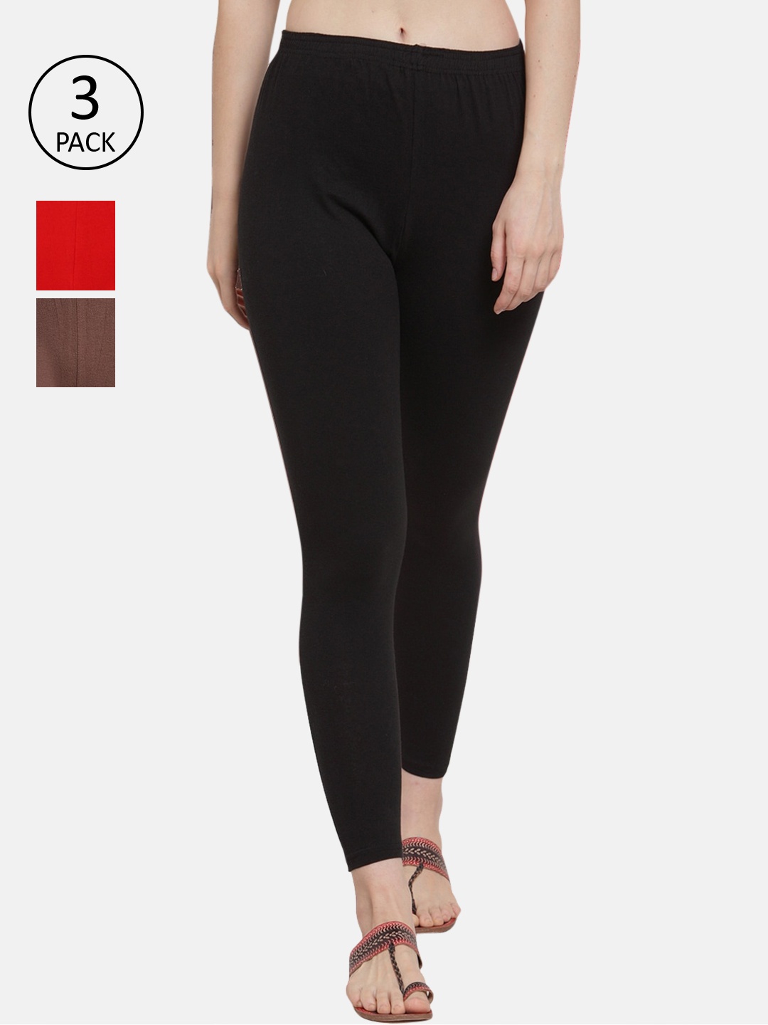 

GRACIT Women Pack of 3 Solid Ankle-Length Leggings, Black