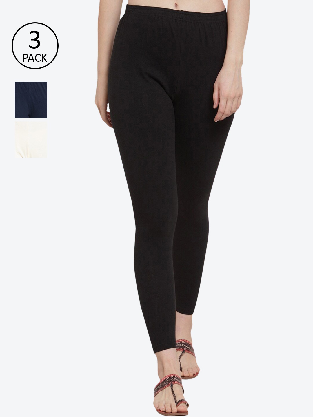 

GRACIT Women Pack of 3 Solid Ankle-Length Leggings, Black
