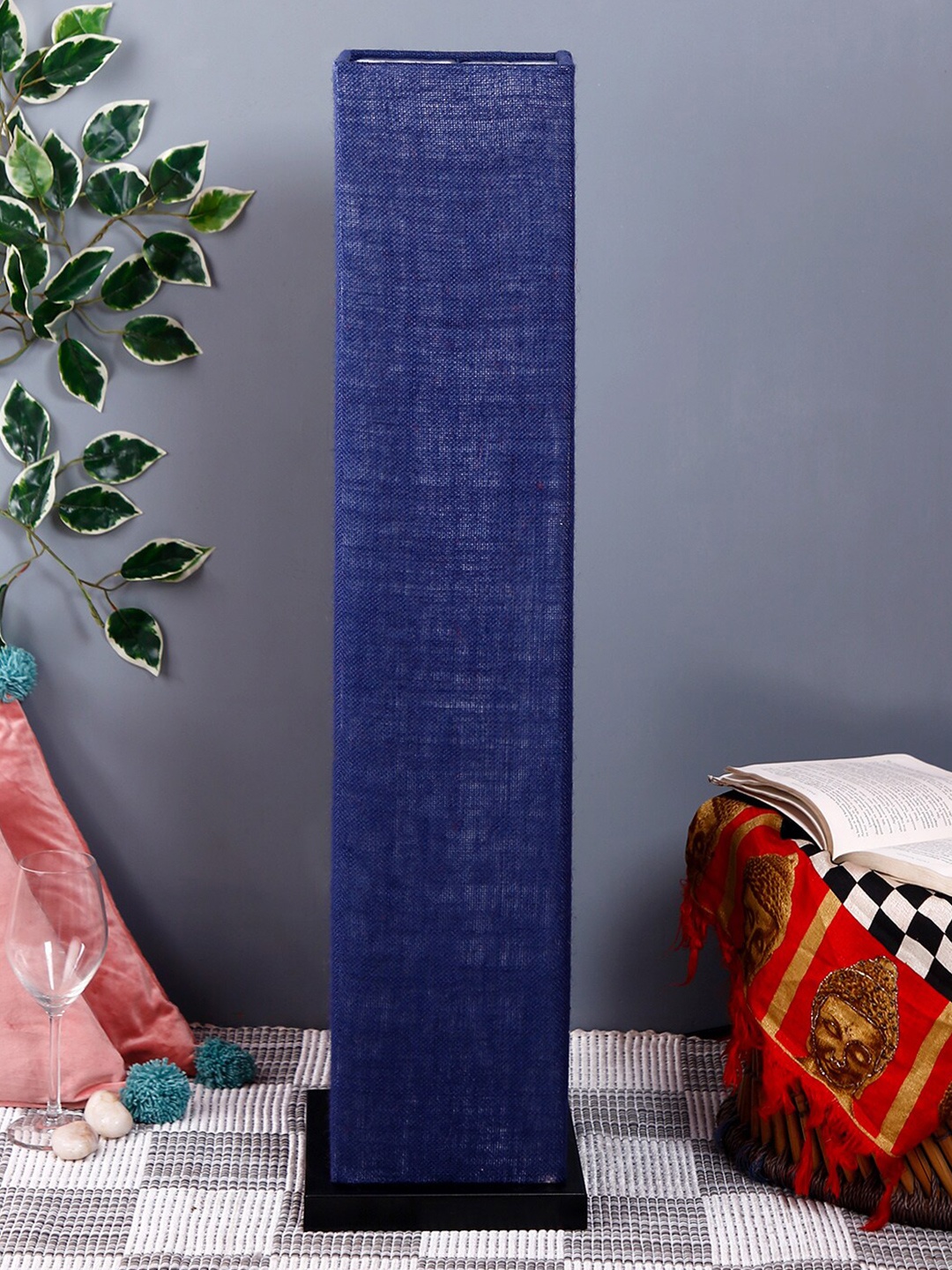 Devansh Blue & Black Solid Traditional Column Lamp with Shade