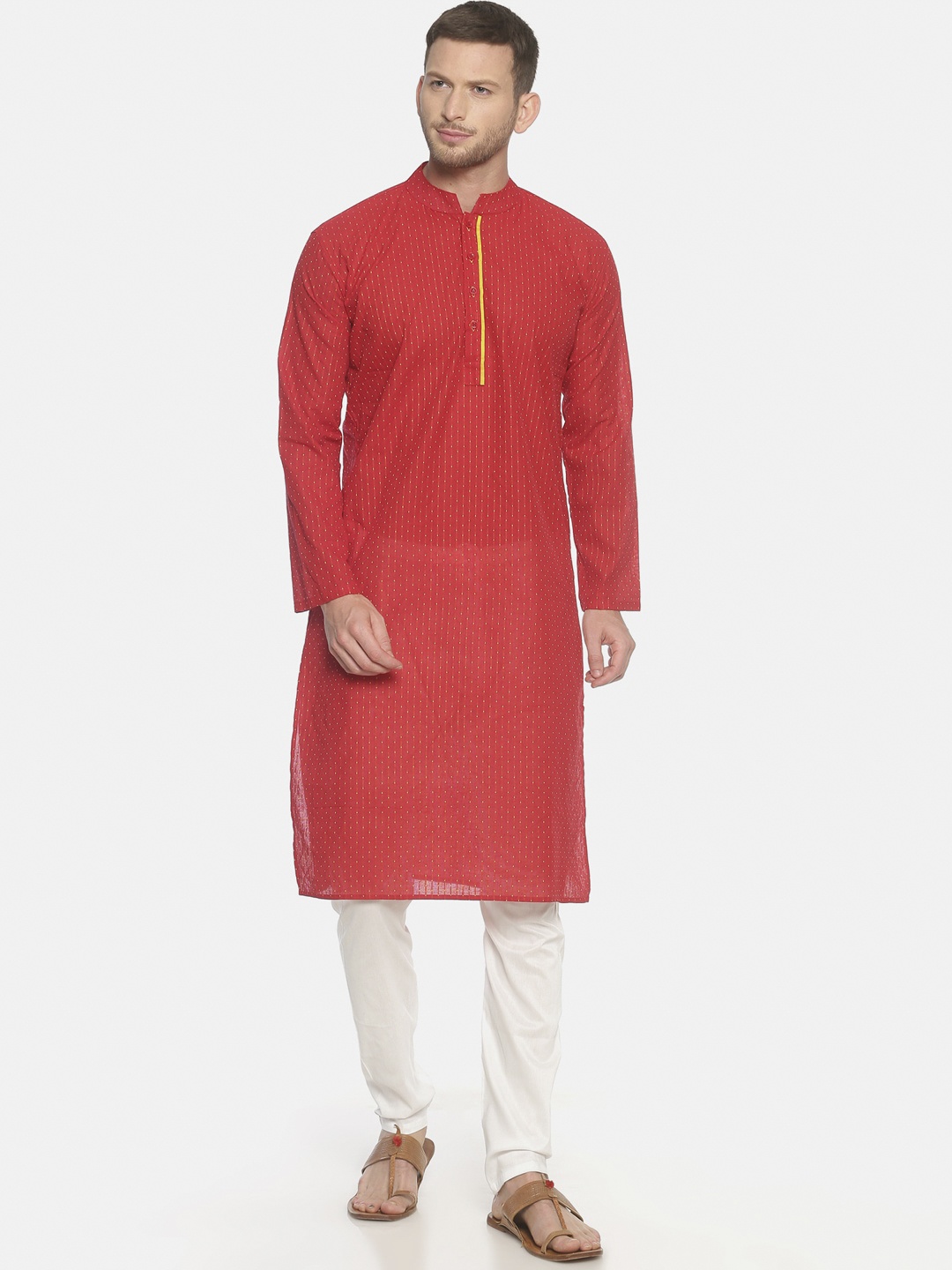 

PAROKSH Men Red Striped Dobby Handloom Kurta