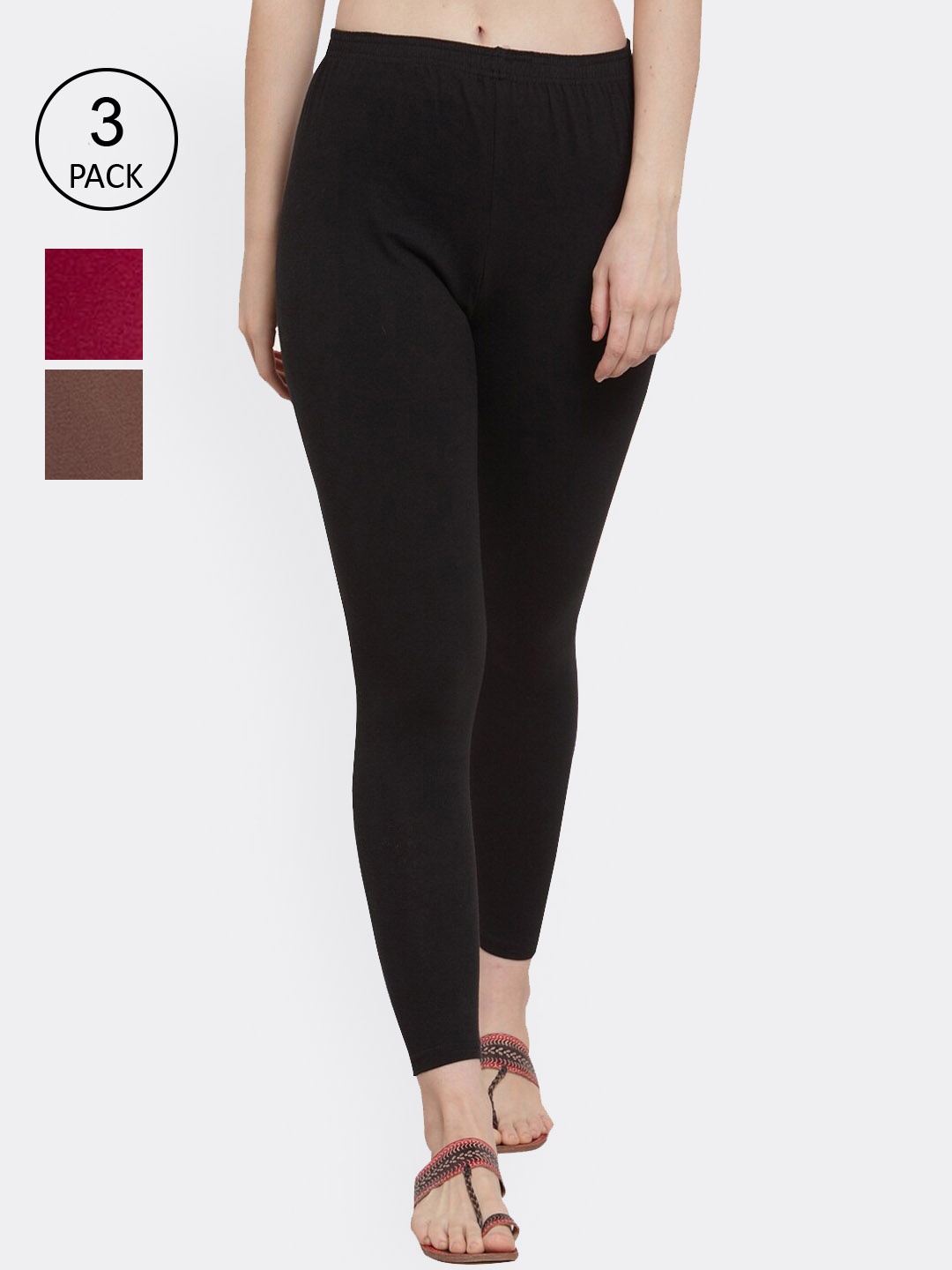 

GRACIT Women Pack of 3 Solid Ankle-Length Leggings, Black