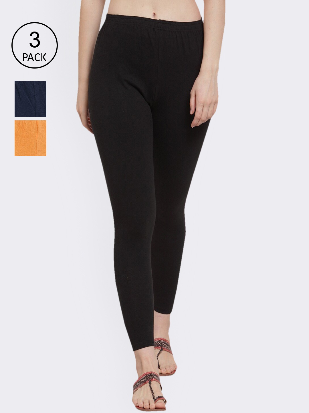GRACIT Women Pack of 3 Solid Ankle-Length Leggings, Black